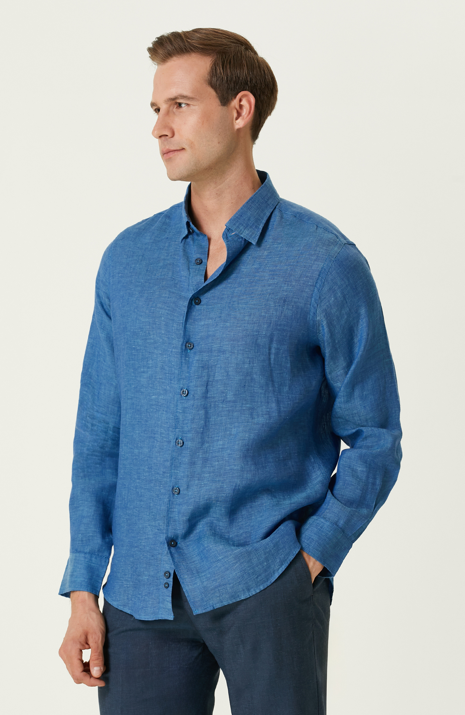 Turkuaz Keten Gömlek