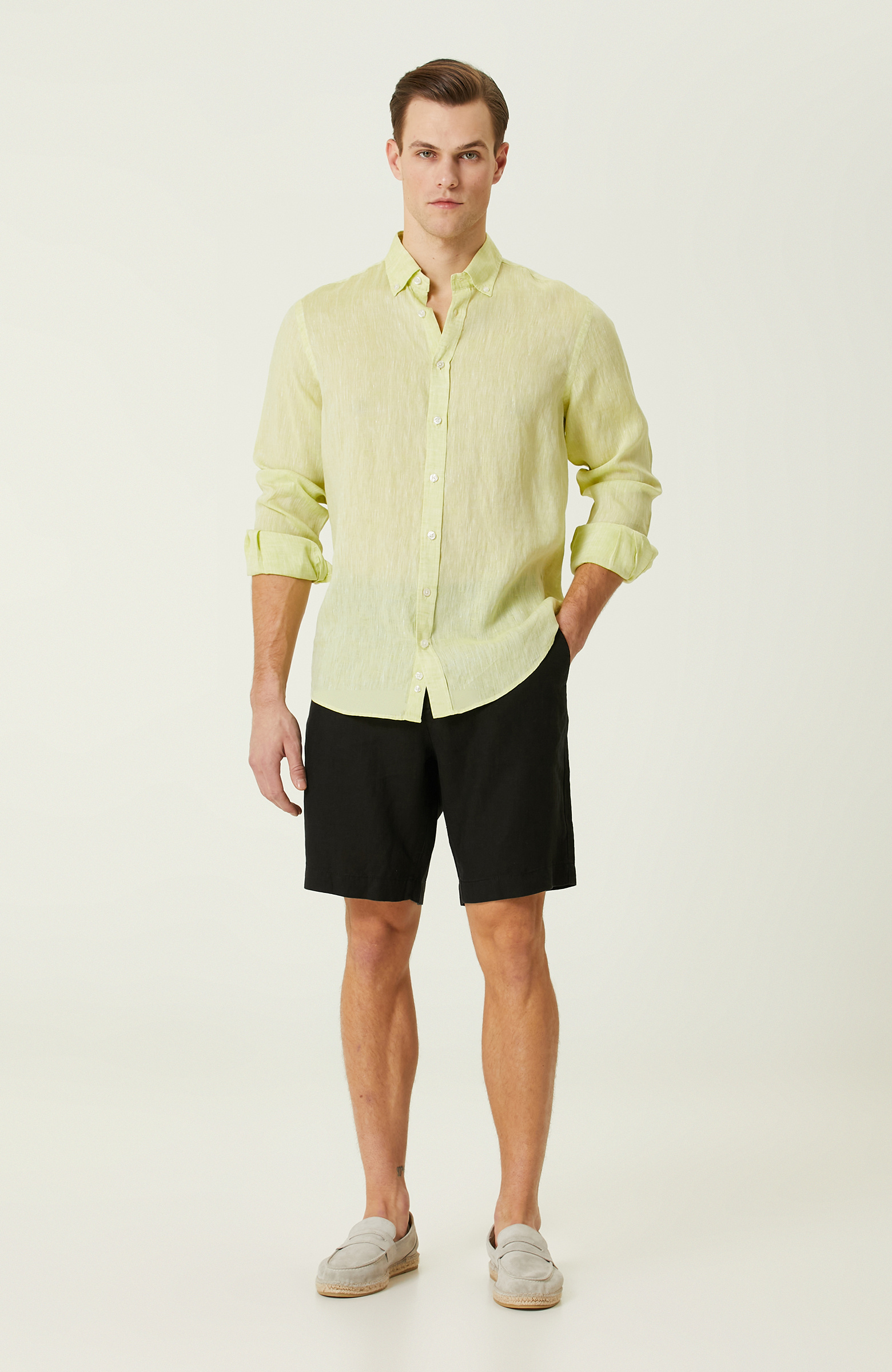 Fıstık Yeşili Keten Gömlek