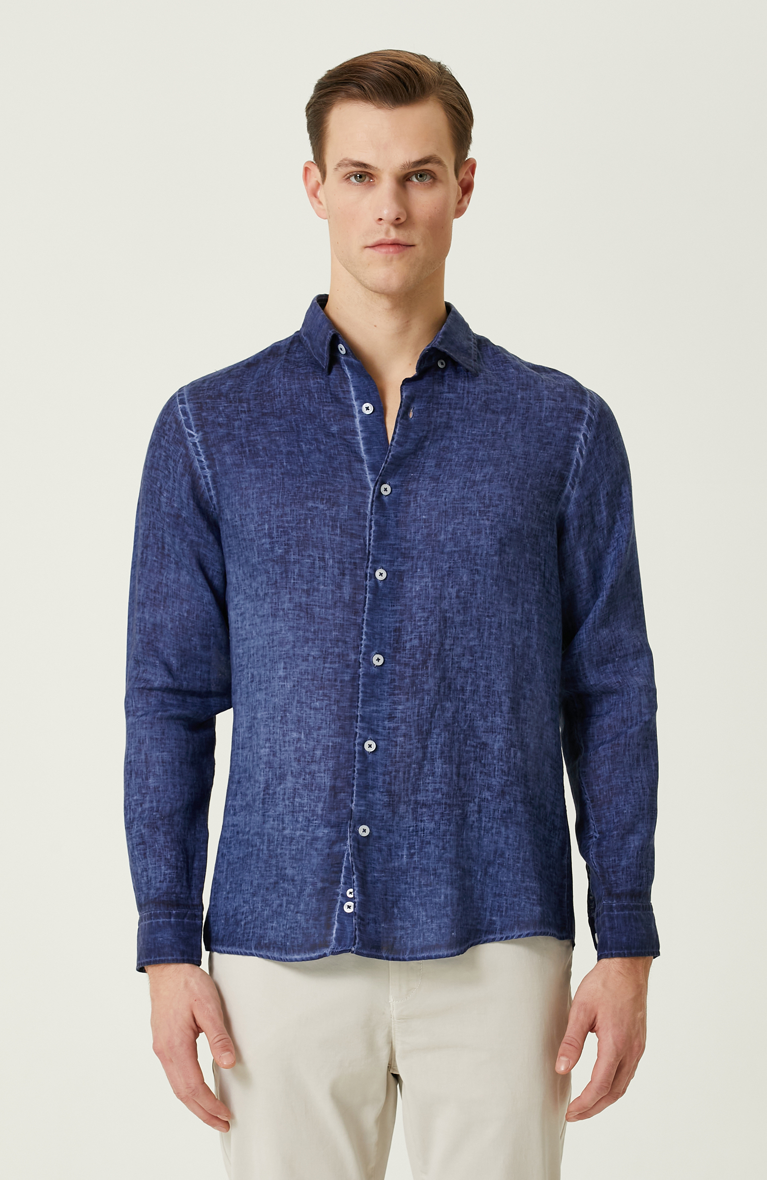 İndigo Keten Gömlek