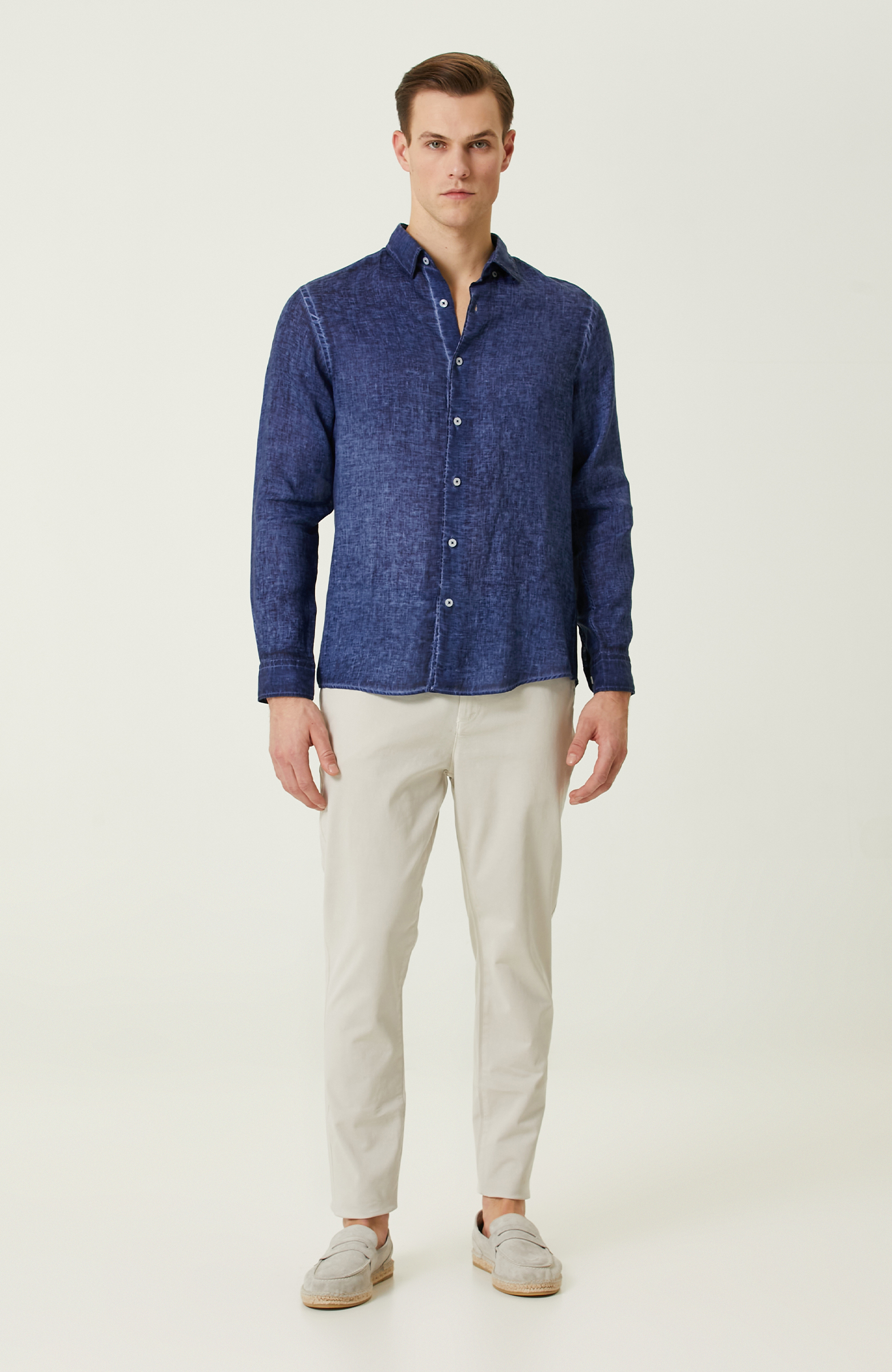 İndigo Keten Gömlek