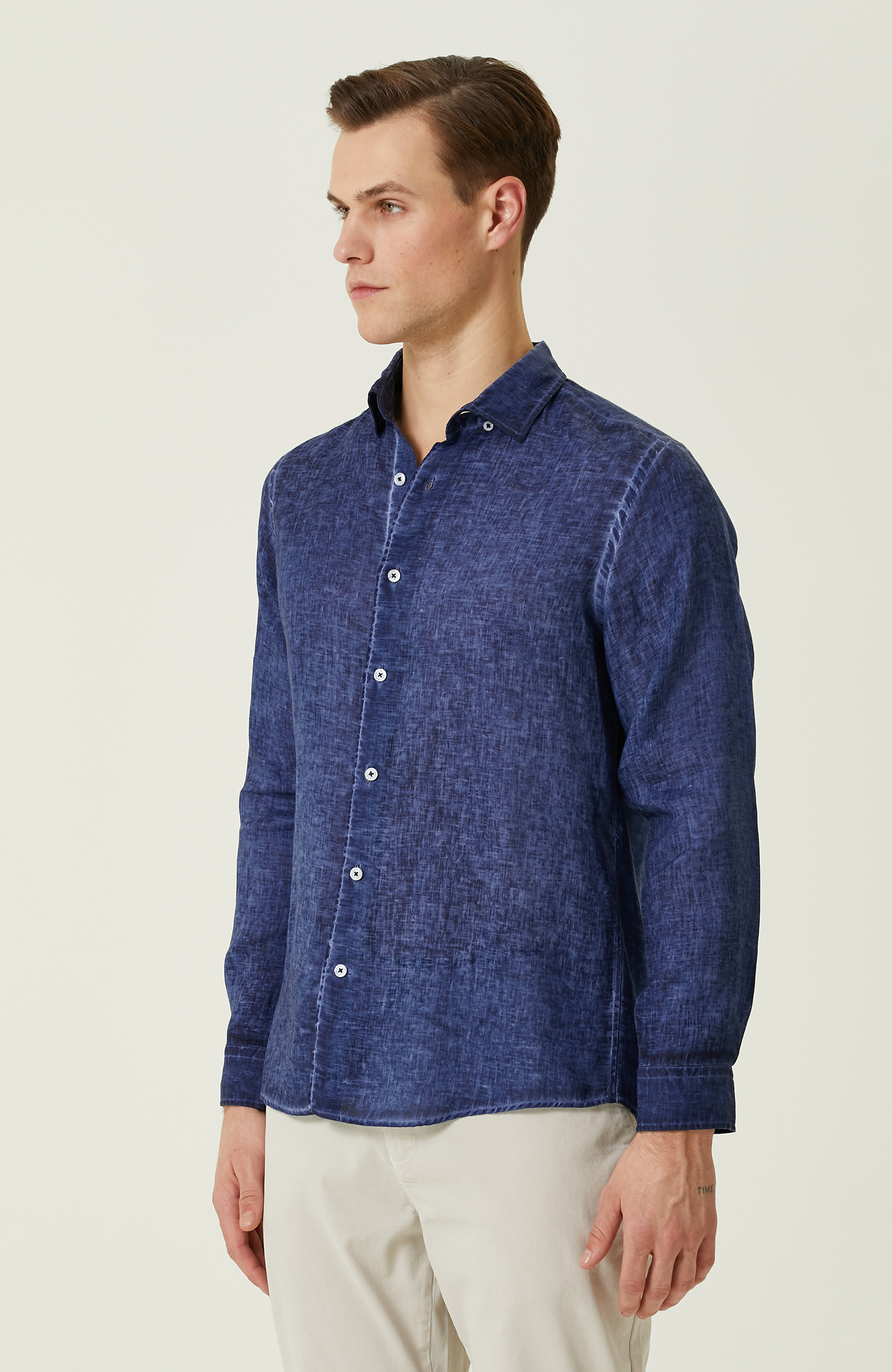 İndigo Keten Gömlek