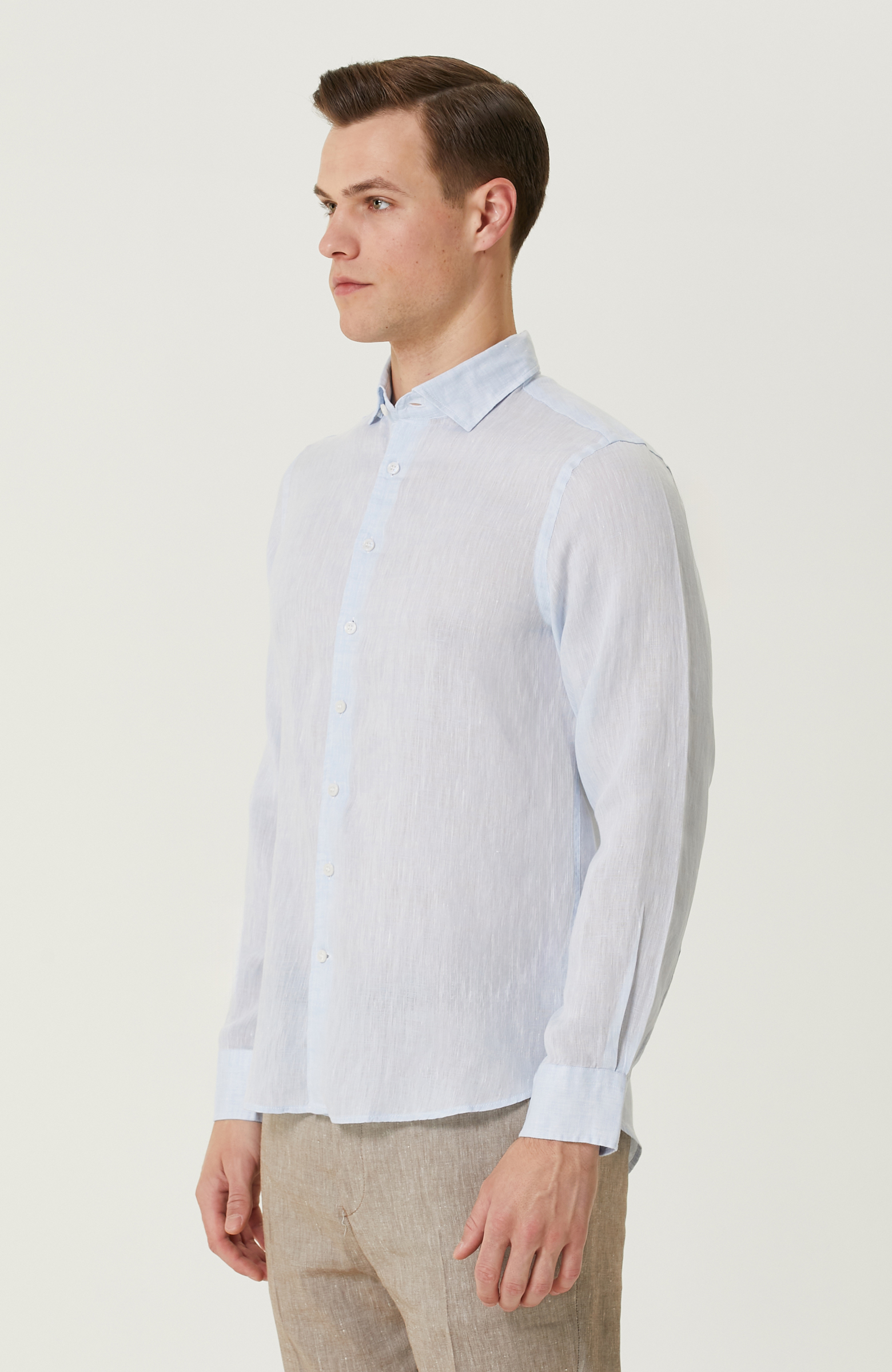 Açık Mavi Keten Gömlek