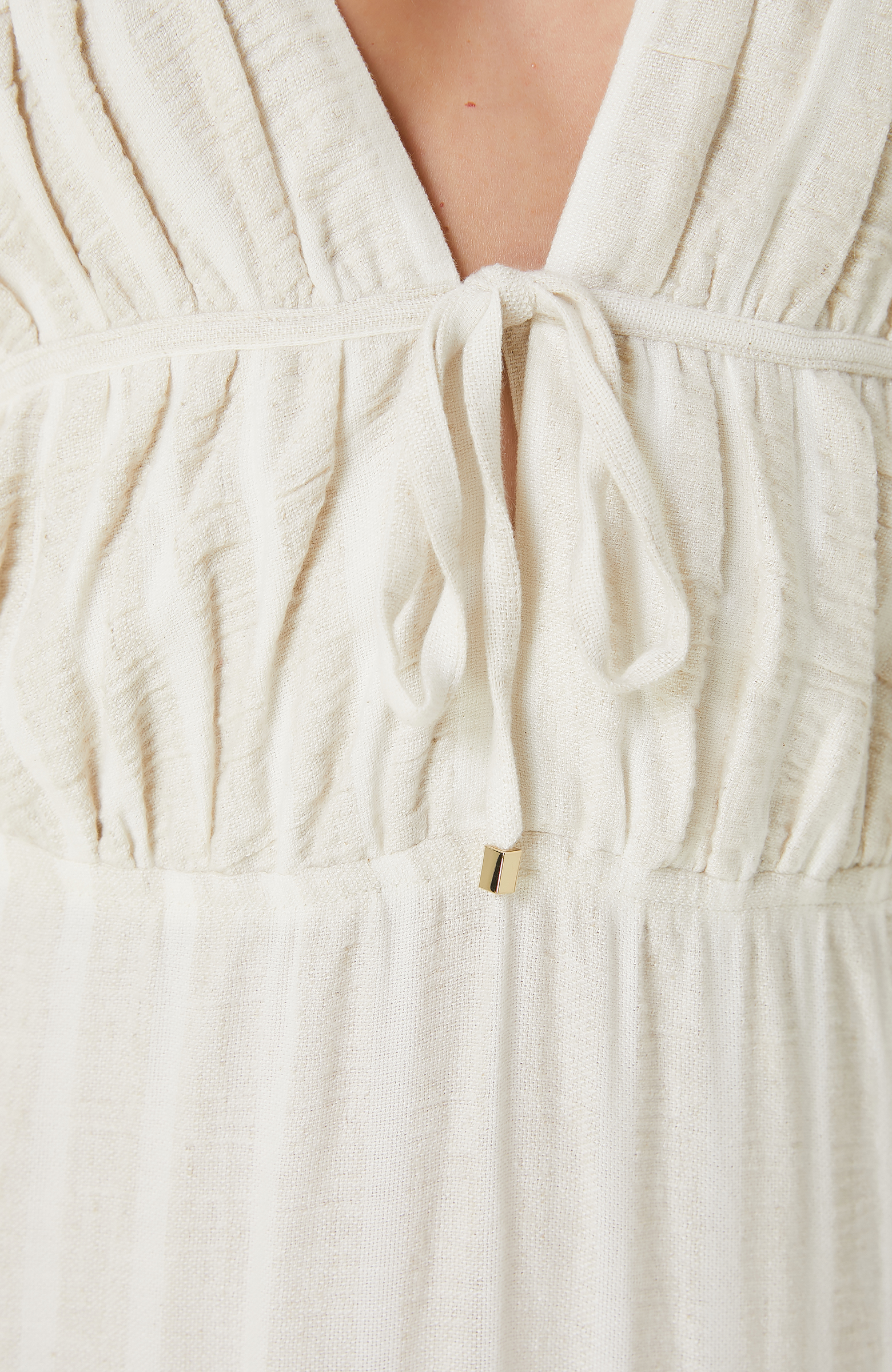 Ekru Bej Çizgili Plaj Elbisesi