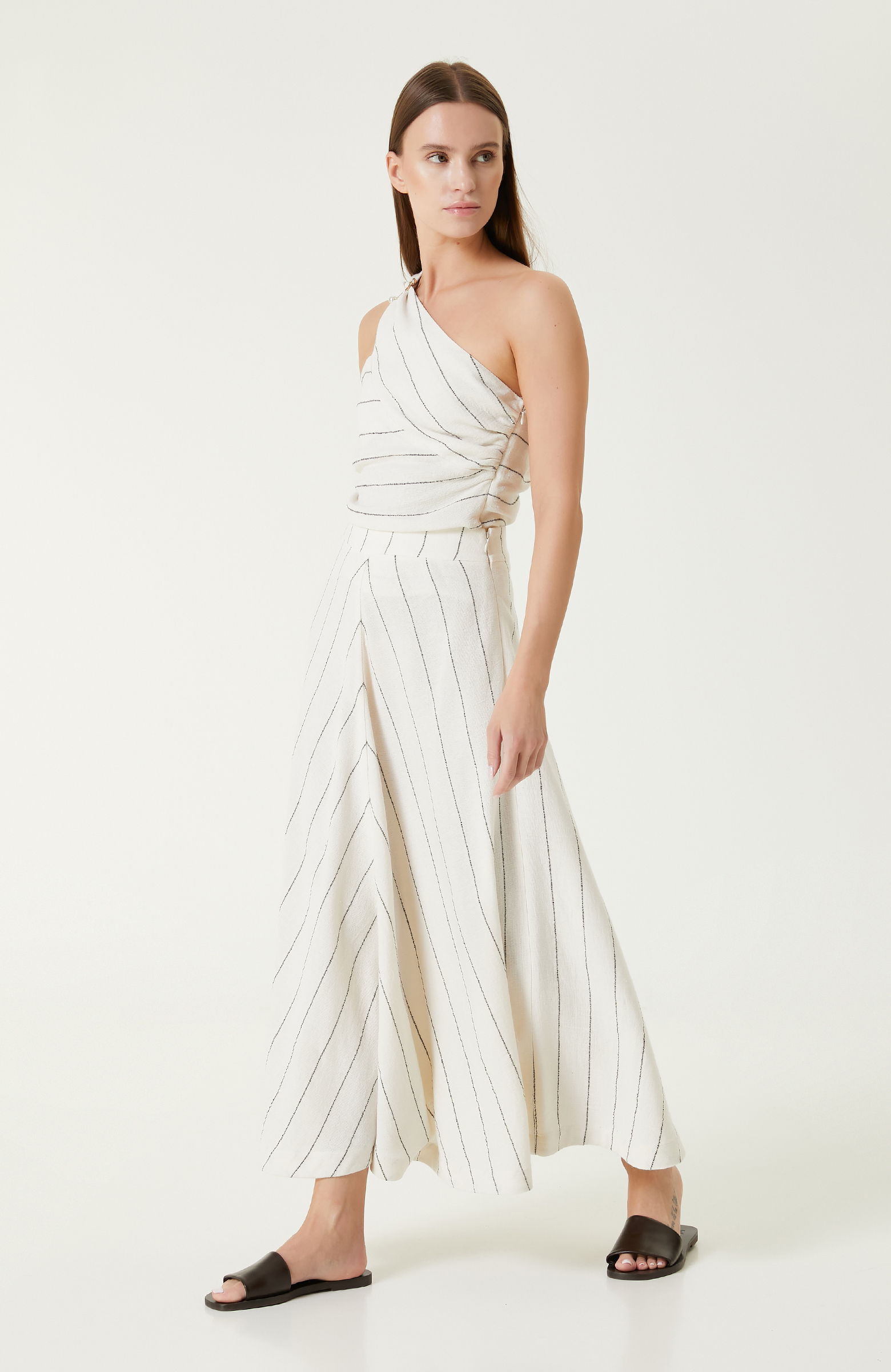 Beyaz Siyah Çizgili Plaj Etek