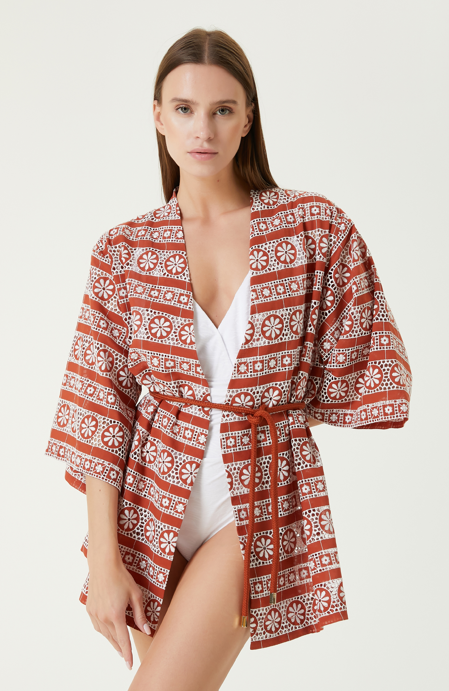 Kiremit Desenli Kaftan