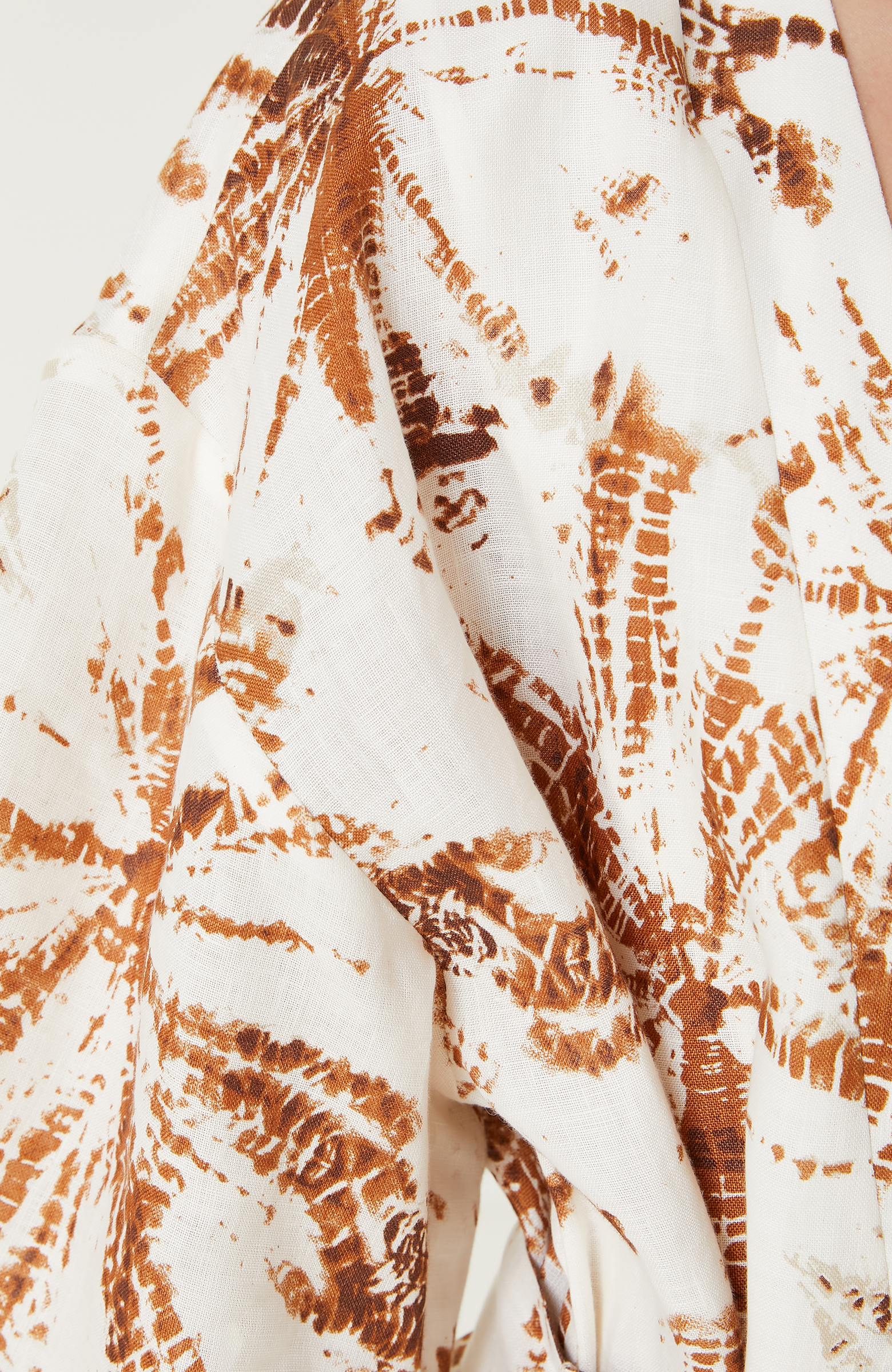 Ekru Kiremit Desenli Keten Kaftan