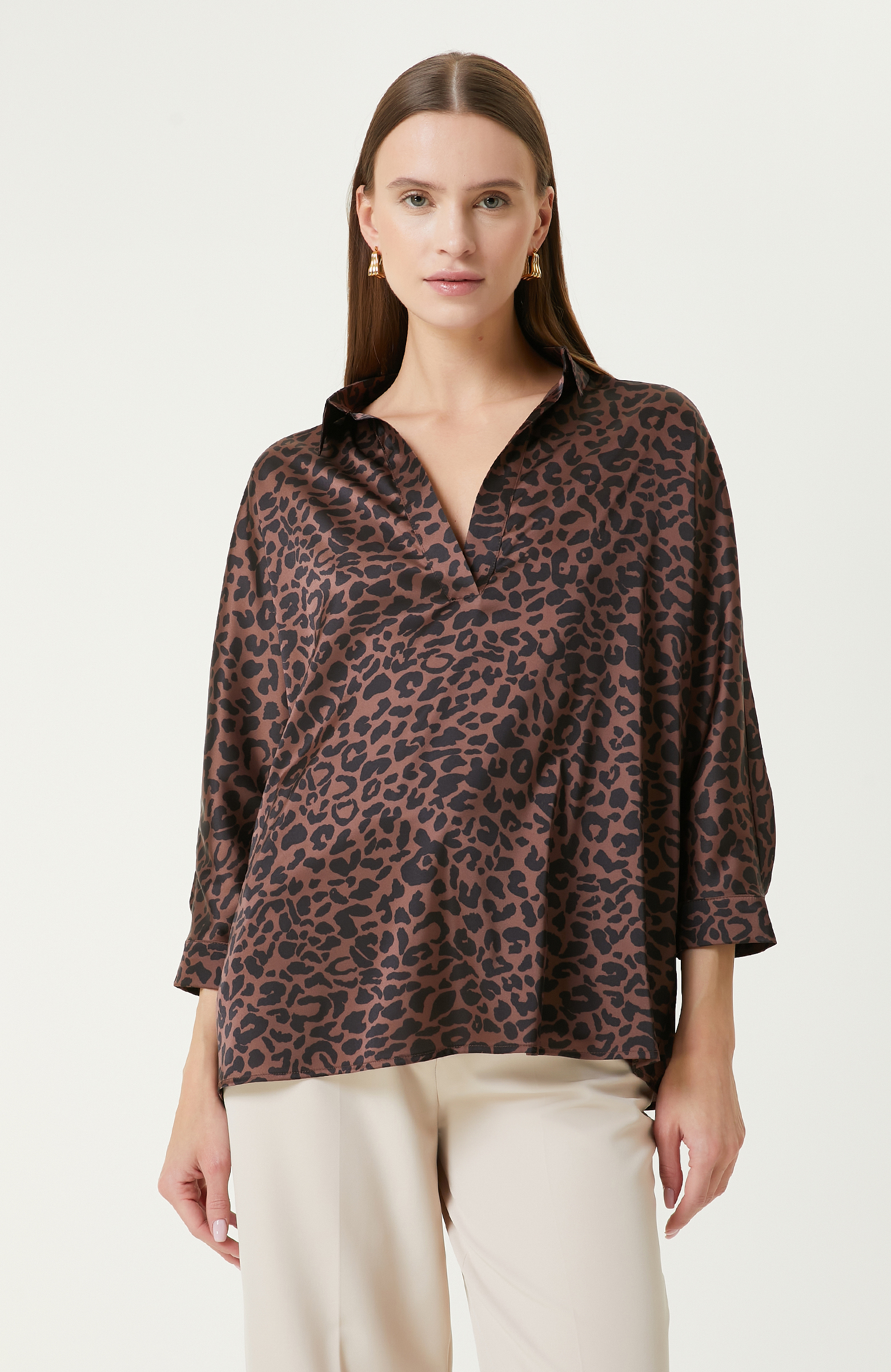 Kahverengi Desenli Bluz