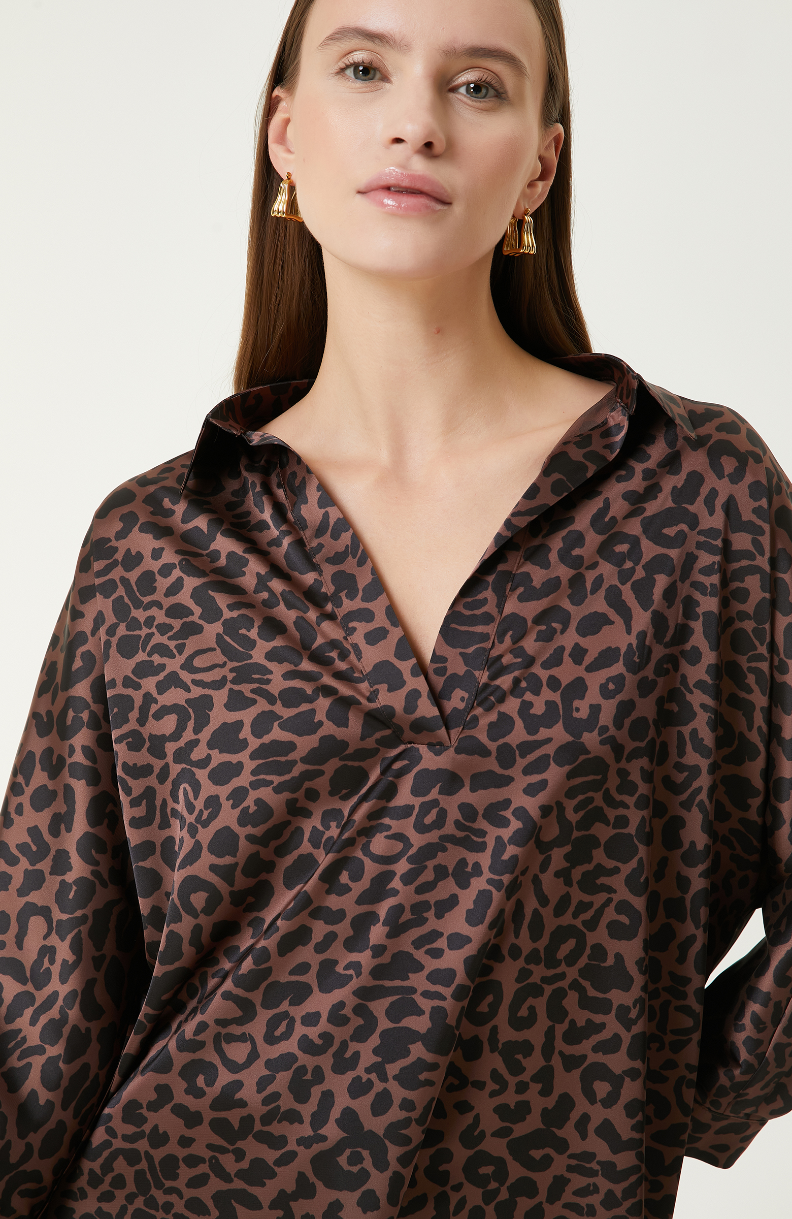 Kahverengi Desenli Bluz