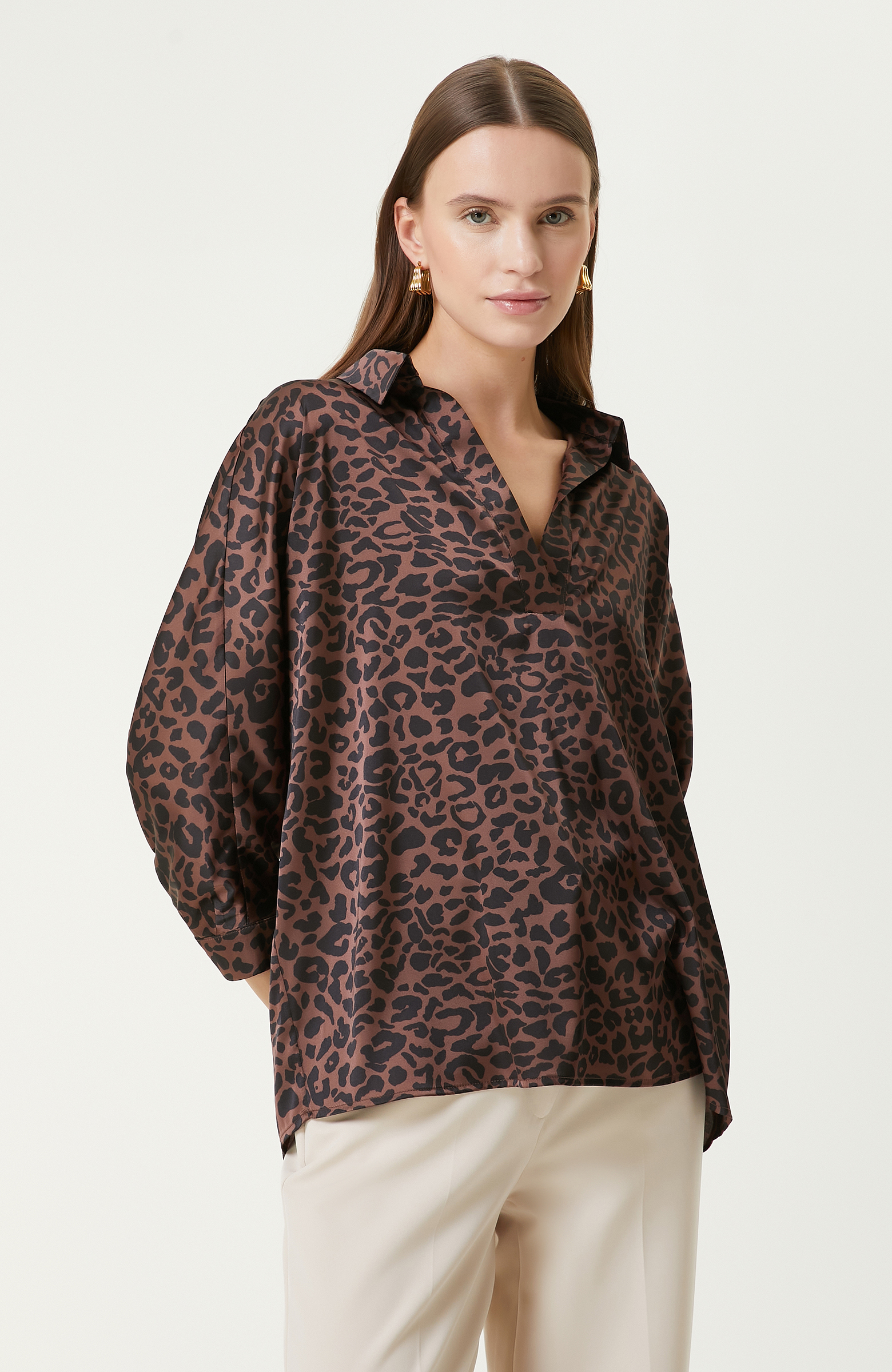 Kahverengi Desenli Bluz