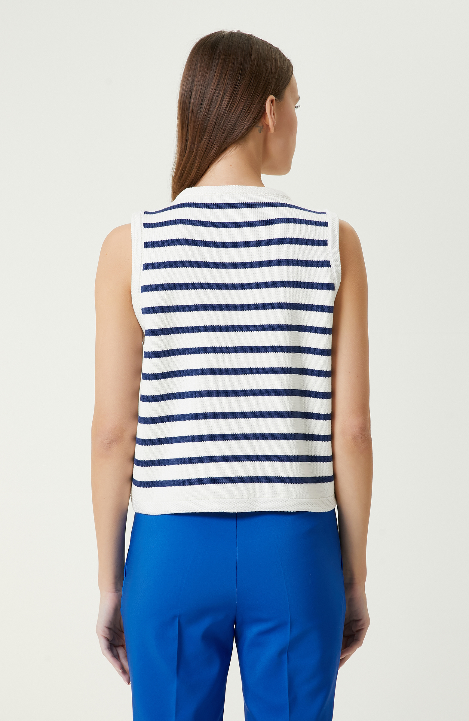 Ekru Indigo Mavi Triko Yelek