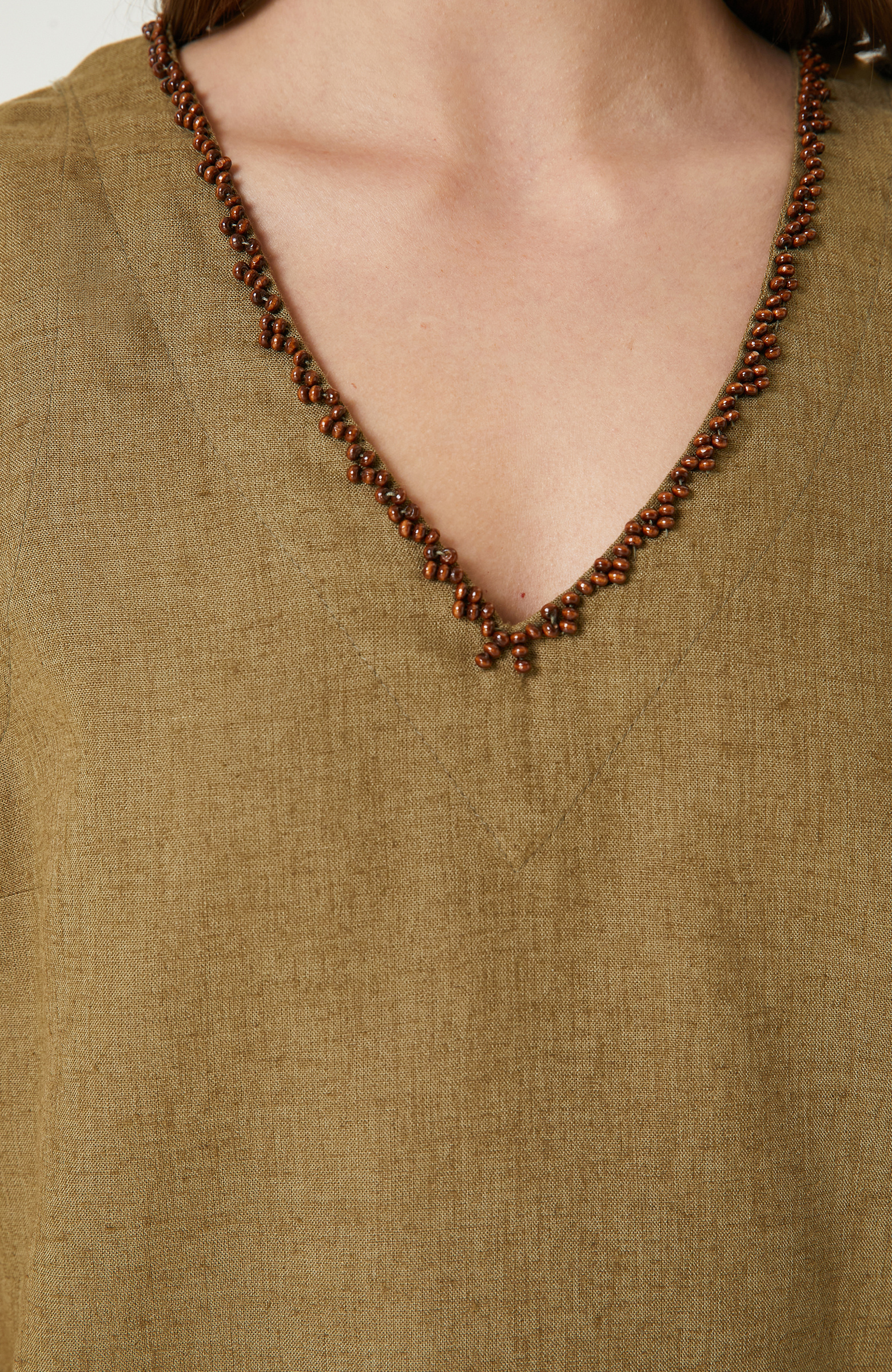 Haki Kadın Keten Mix Bluz