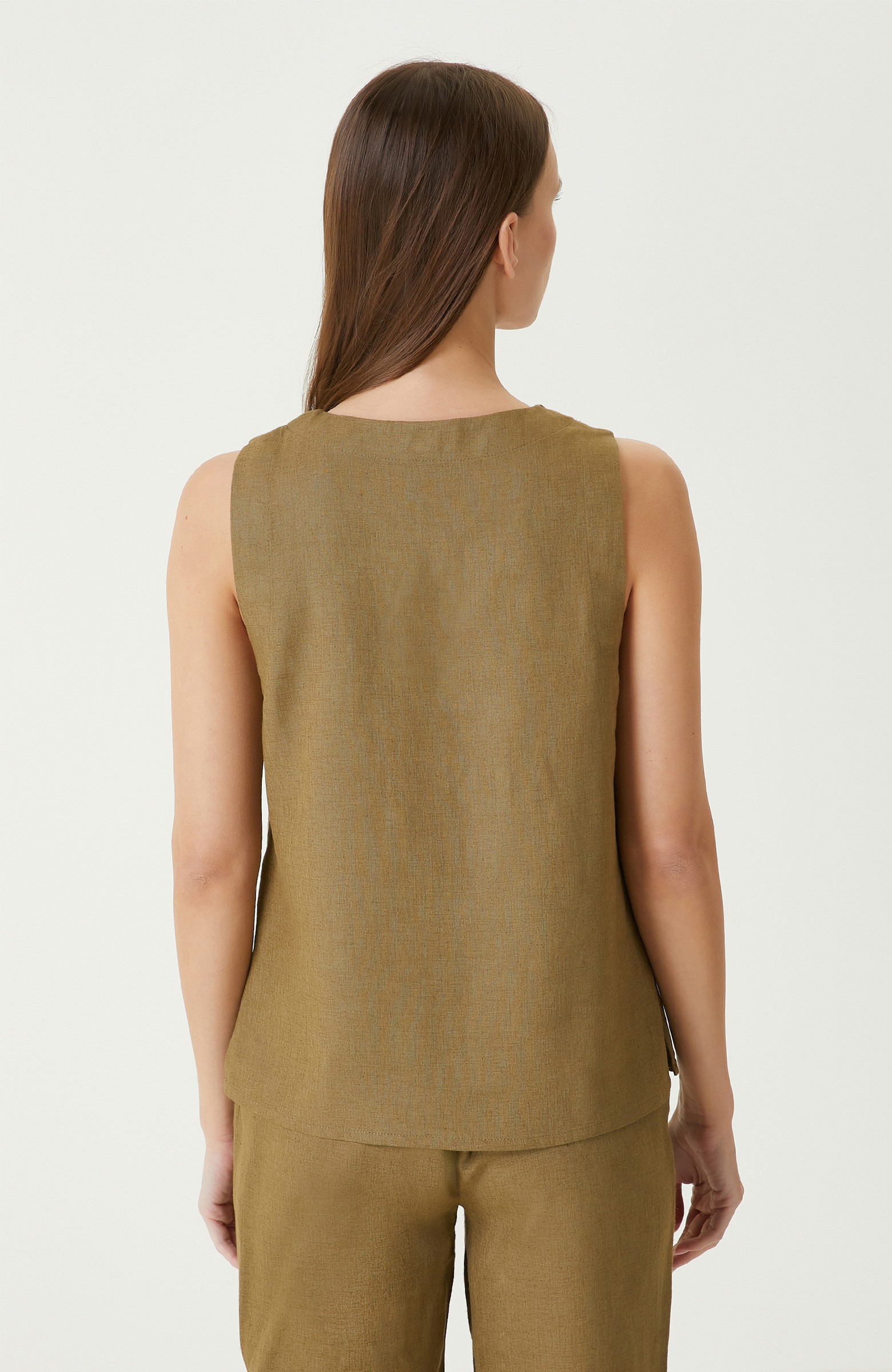 Haki Kadın Keten Mix Bluz