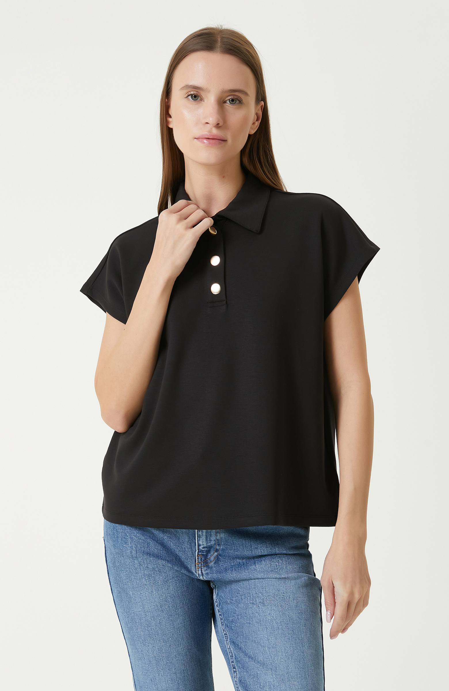 Siyah Kısa Kollu Sweatshirt