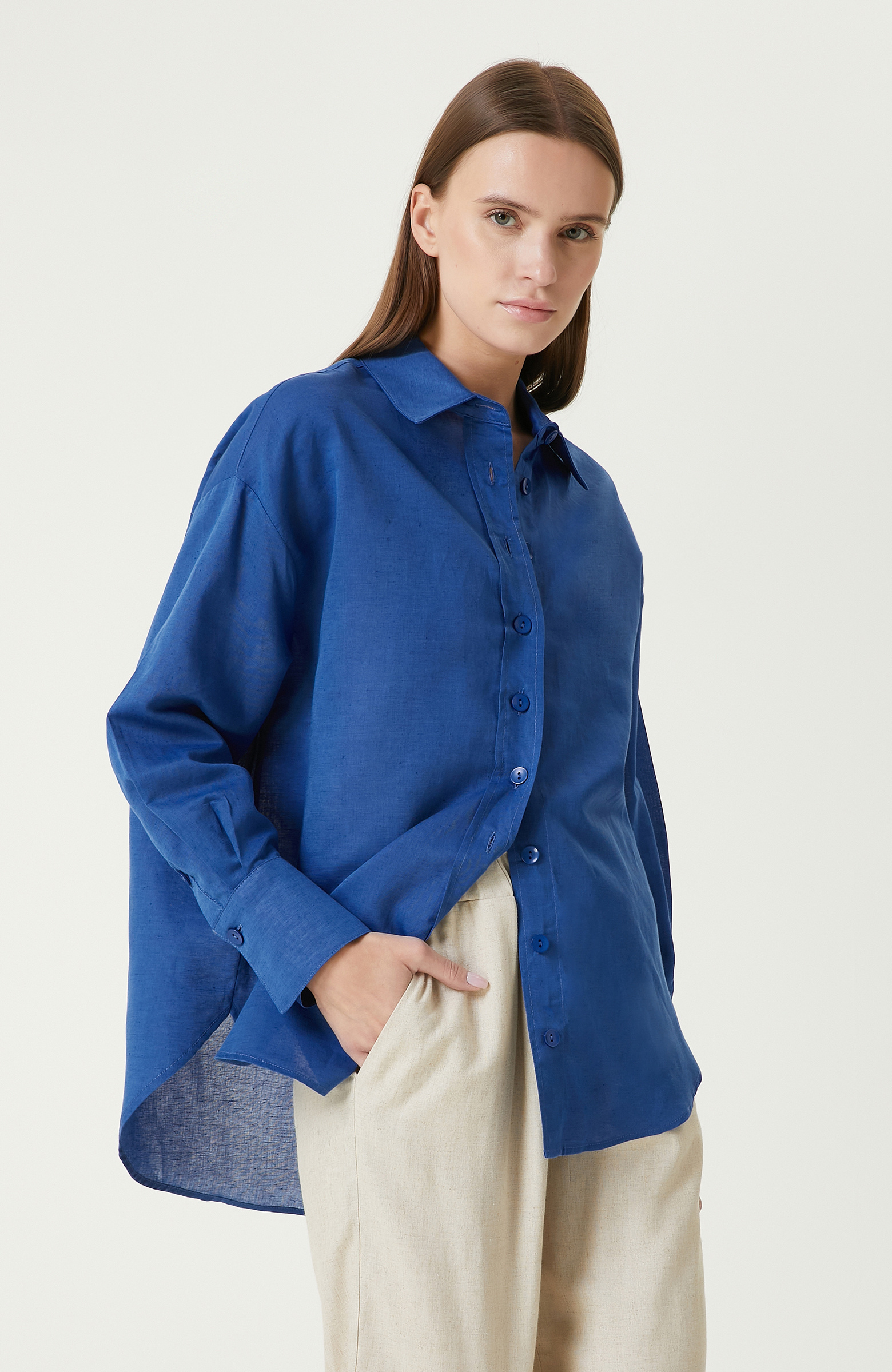 Saks Keten Mix Gömlek