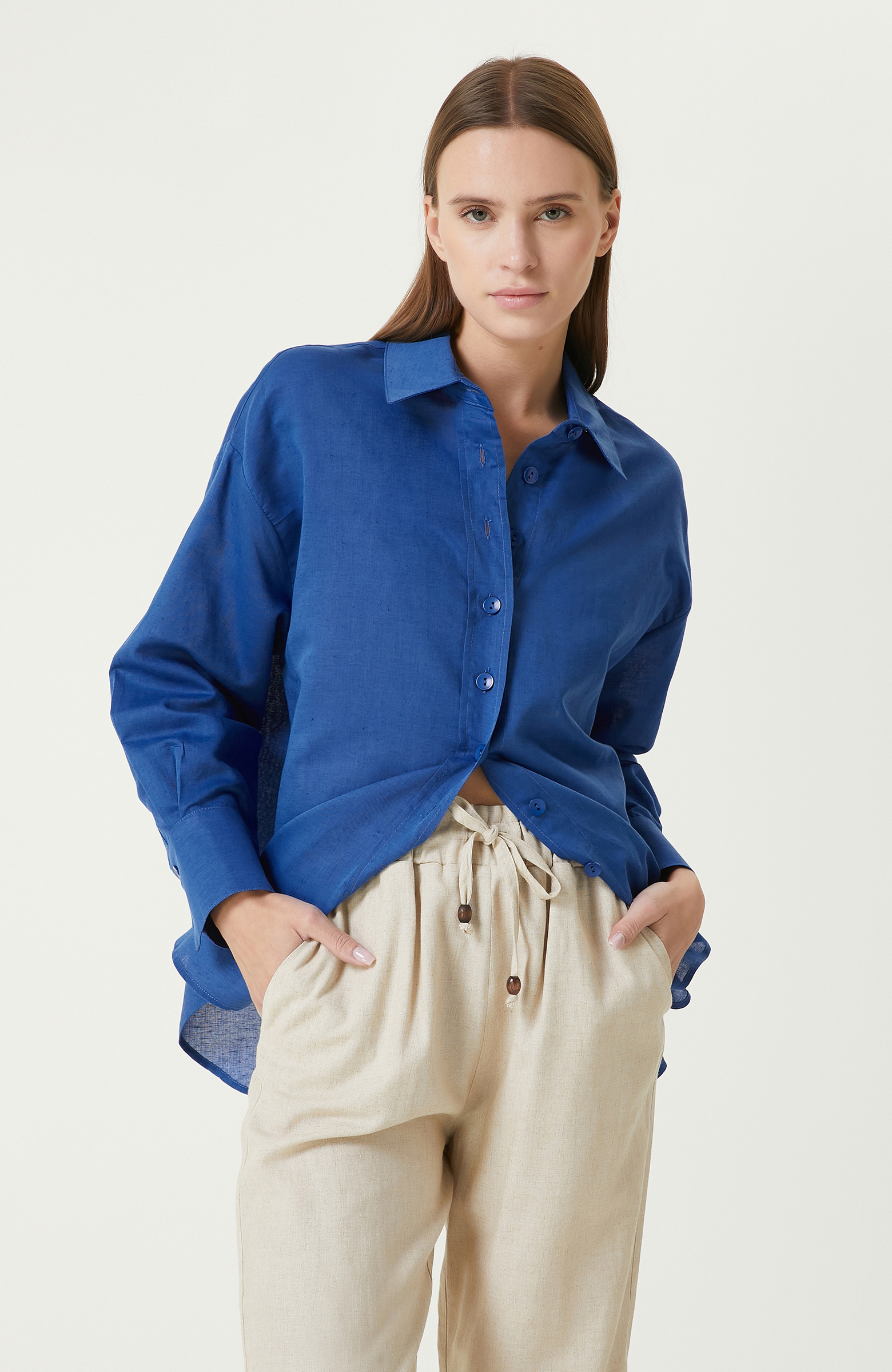 Saks Keten Mix Gömlek