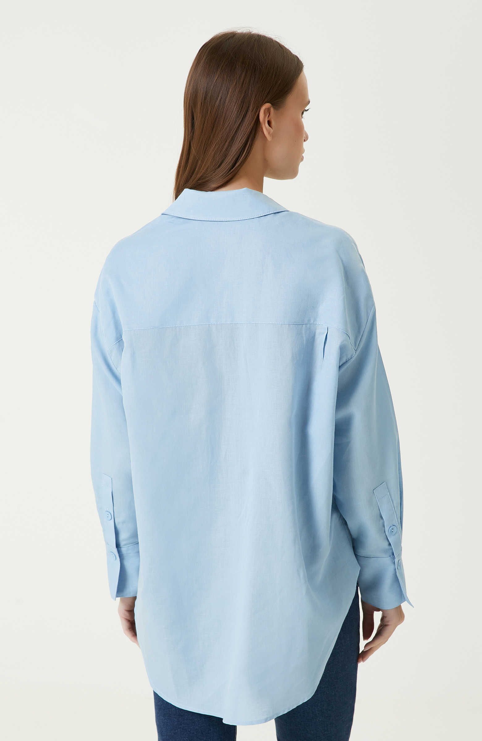 Mavi Keten Mix Gömlek