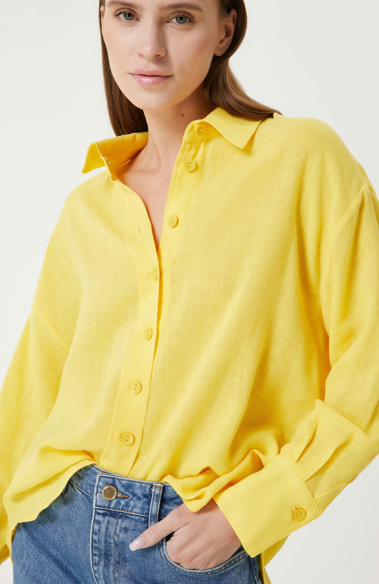 Sarı Keten Mix Gömlek
