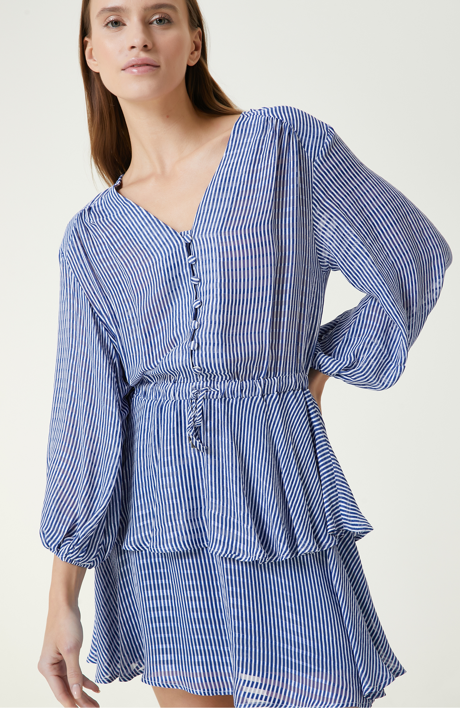 Mavi Beyaz Desenli Elbise