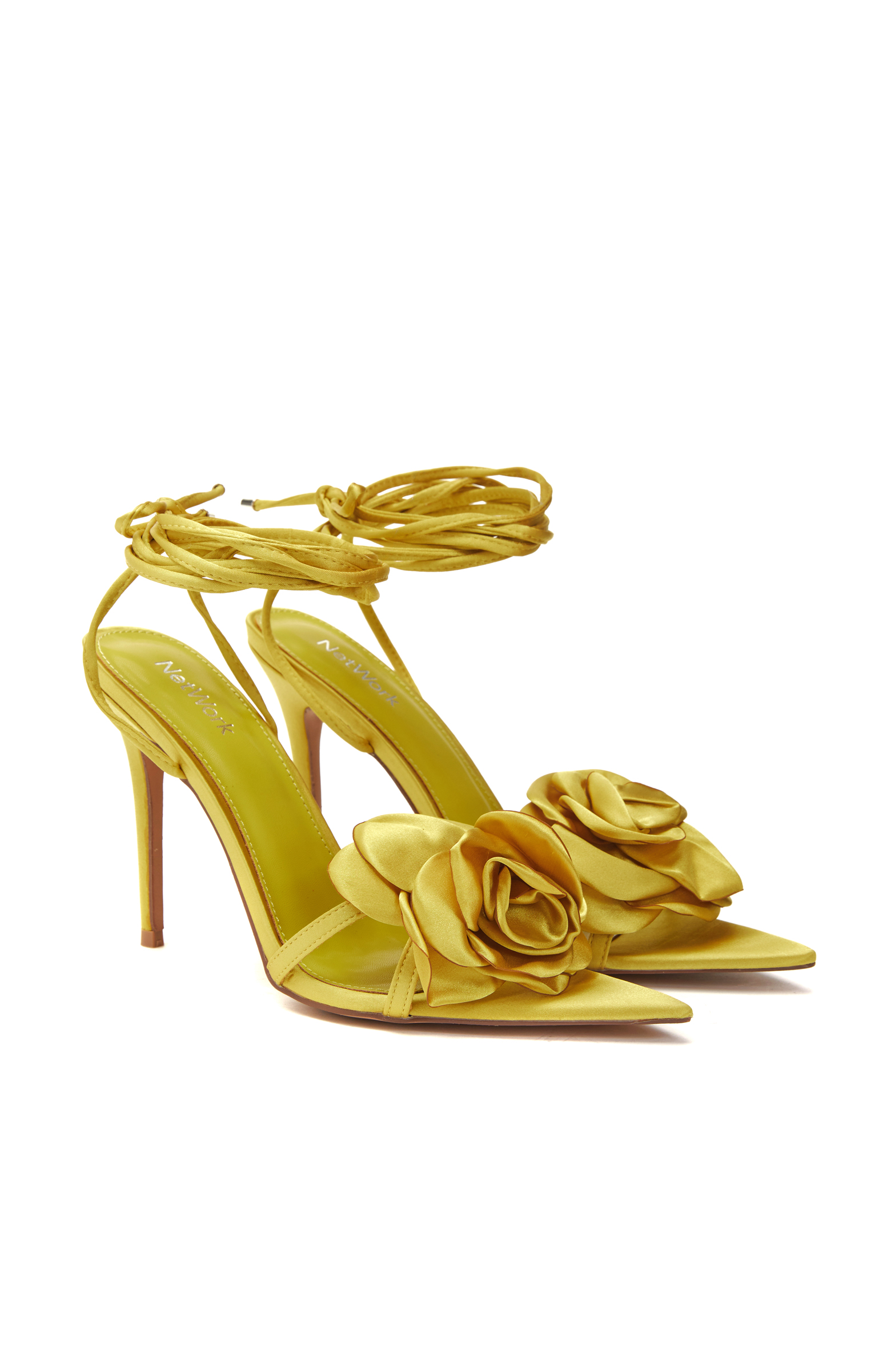 Sarı Kadın Saten Sandalet