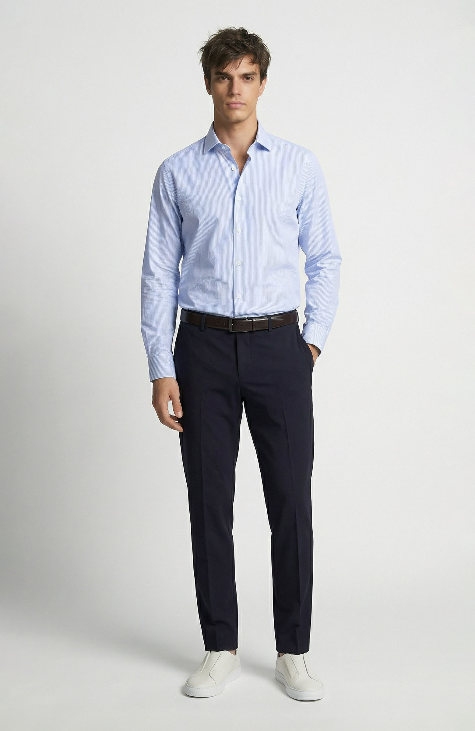 Navy Blue Wool Blend Pants