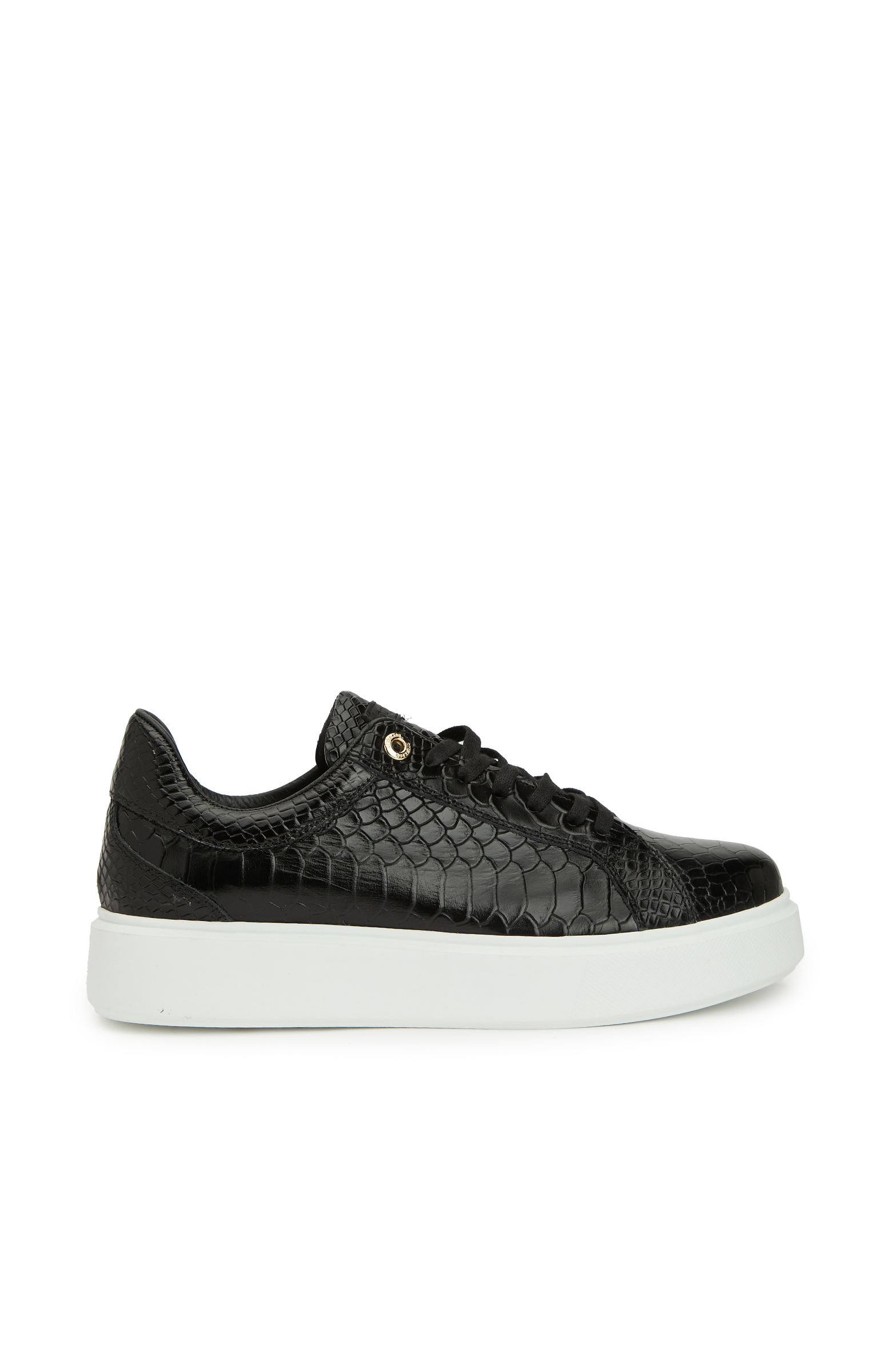 Siyah Yılan Baskılı Kadın Deri Sneaker -1