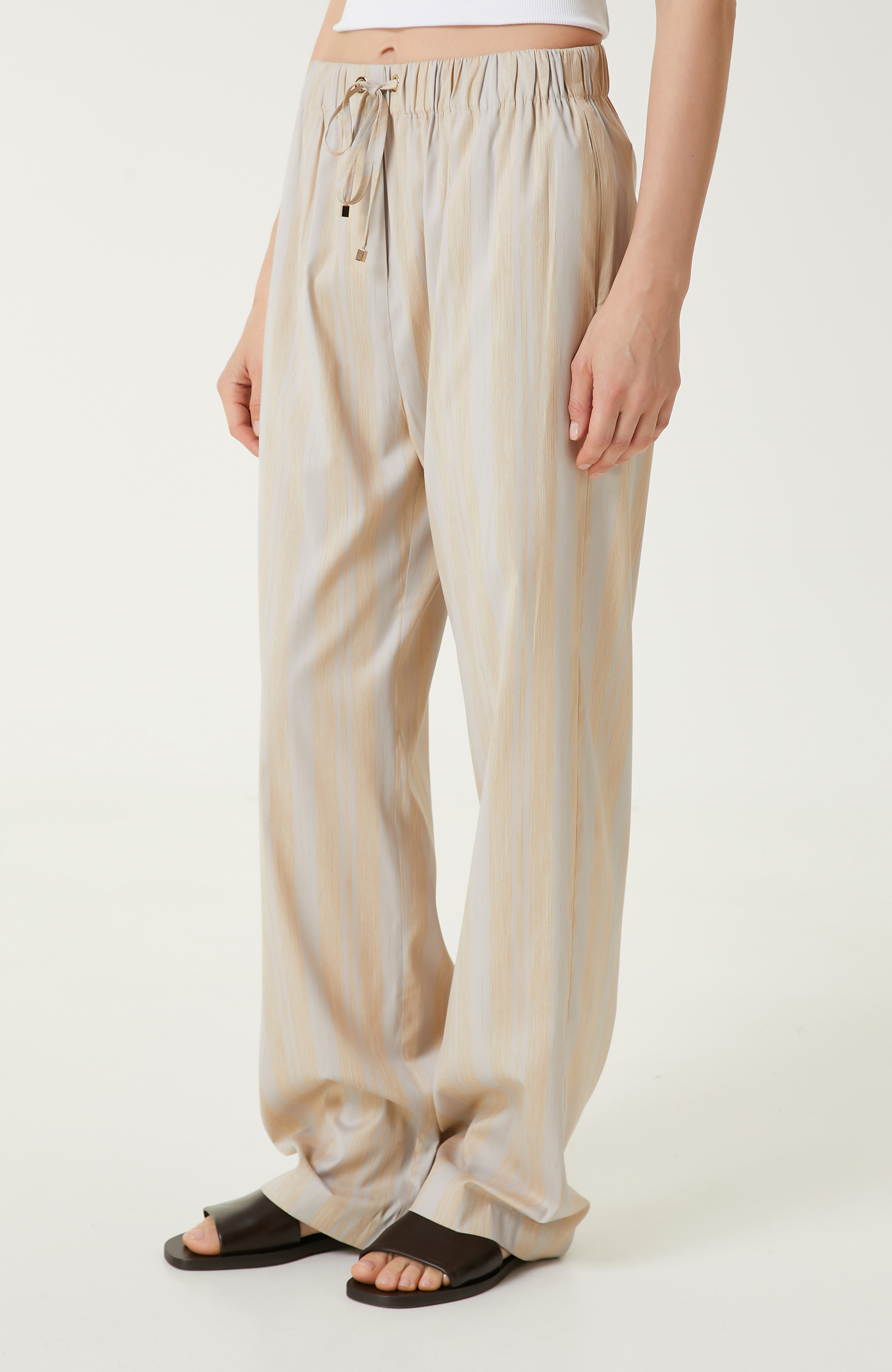 Ekru Bej Çizgili Pantolon