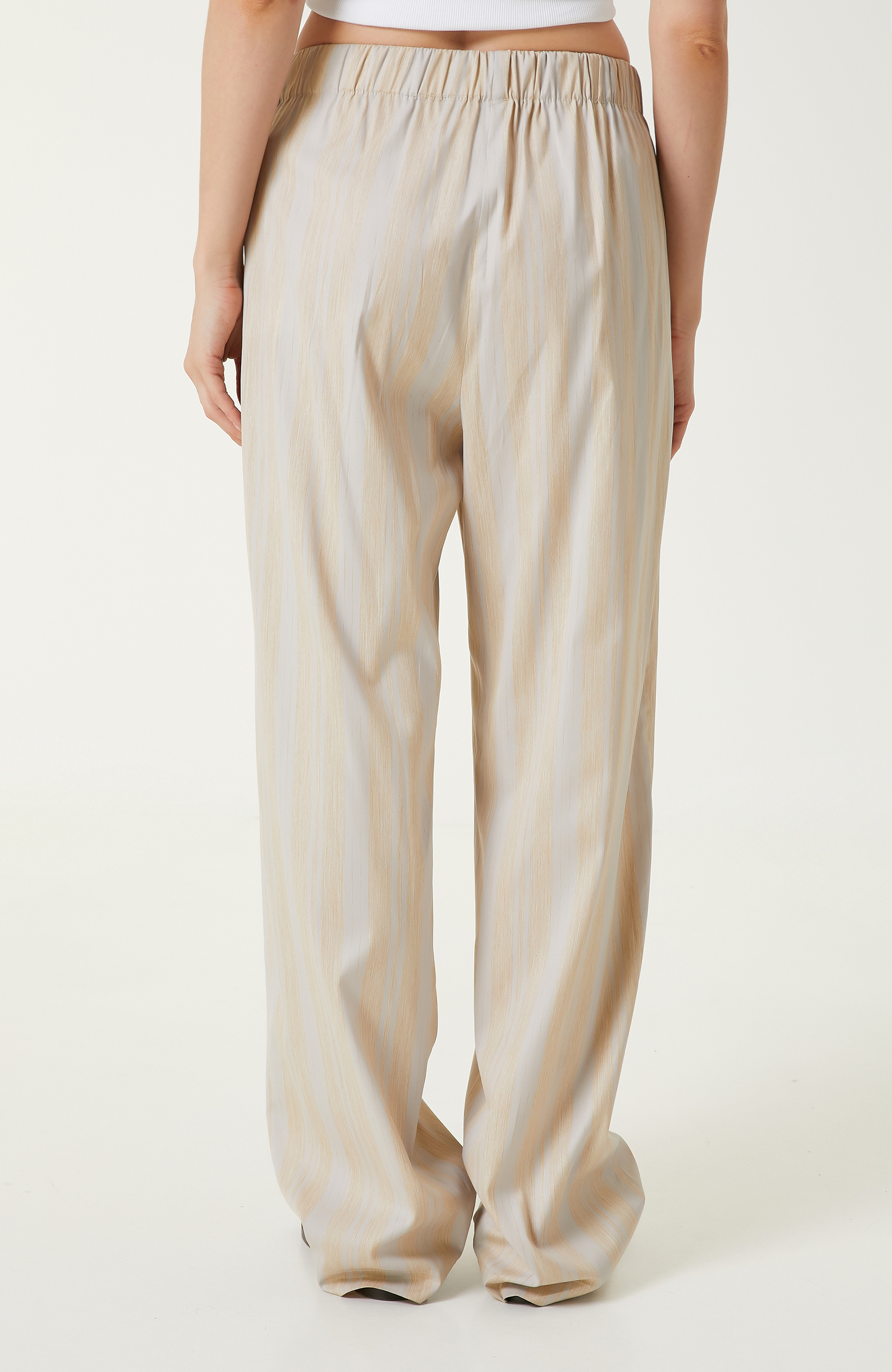 Ekru Bej Çizgili Pantolon