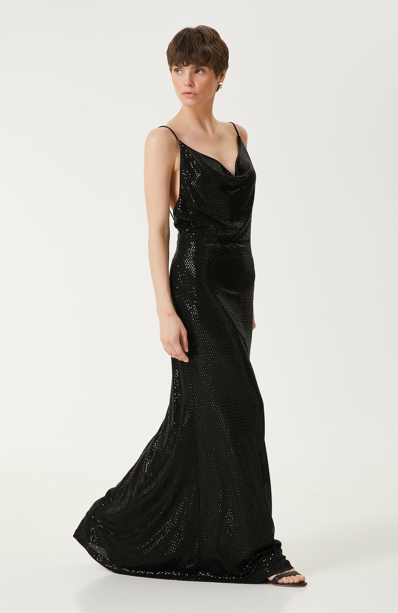 Siyah Payetli Maksi Abiye Elbise