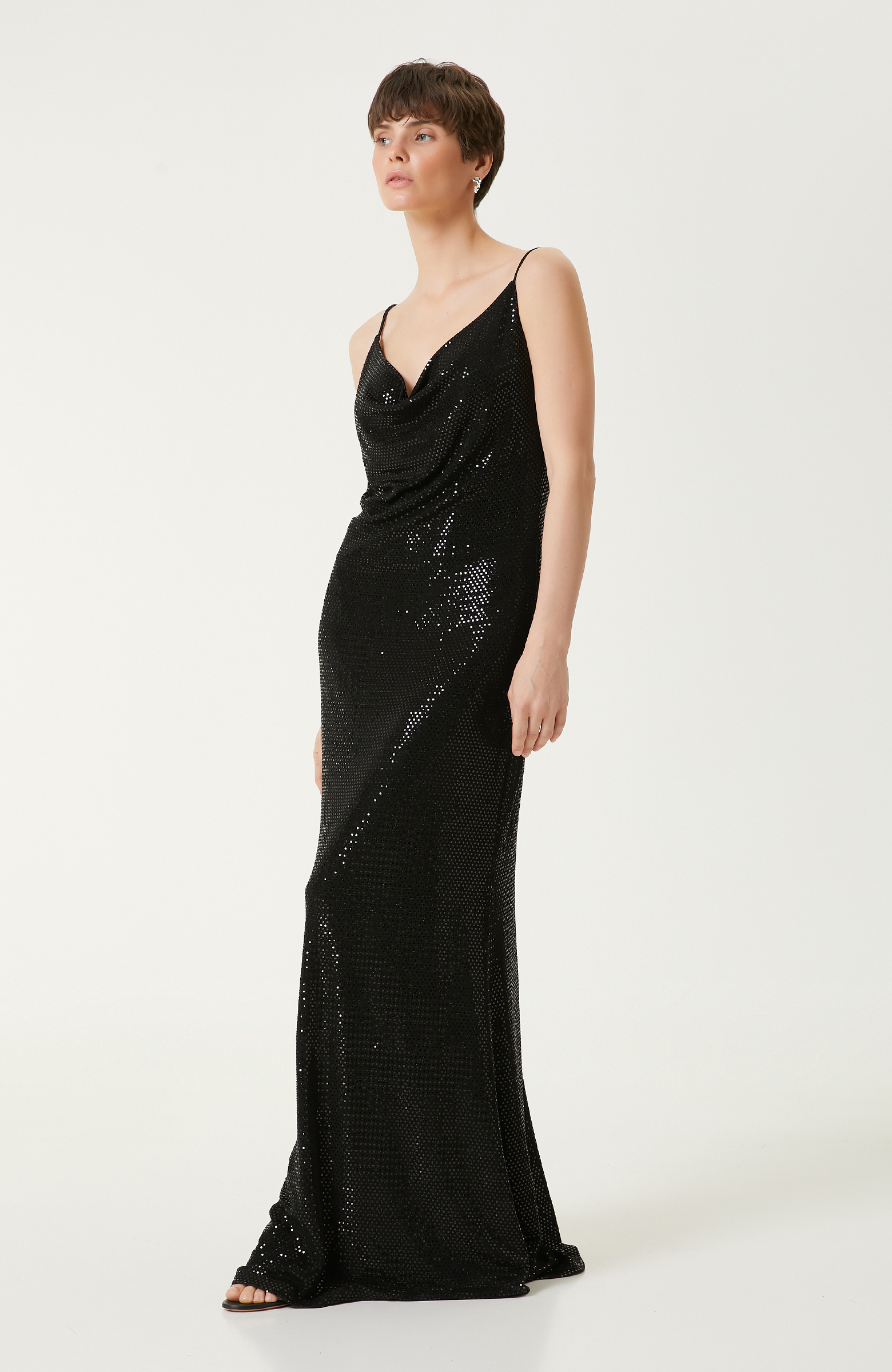 Siyah Payetli Maksi Abiye Elbise