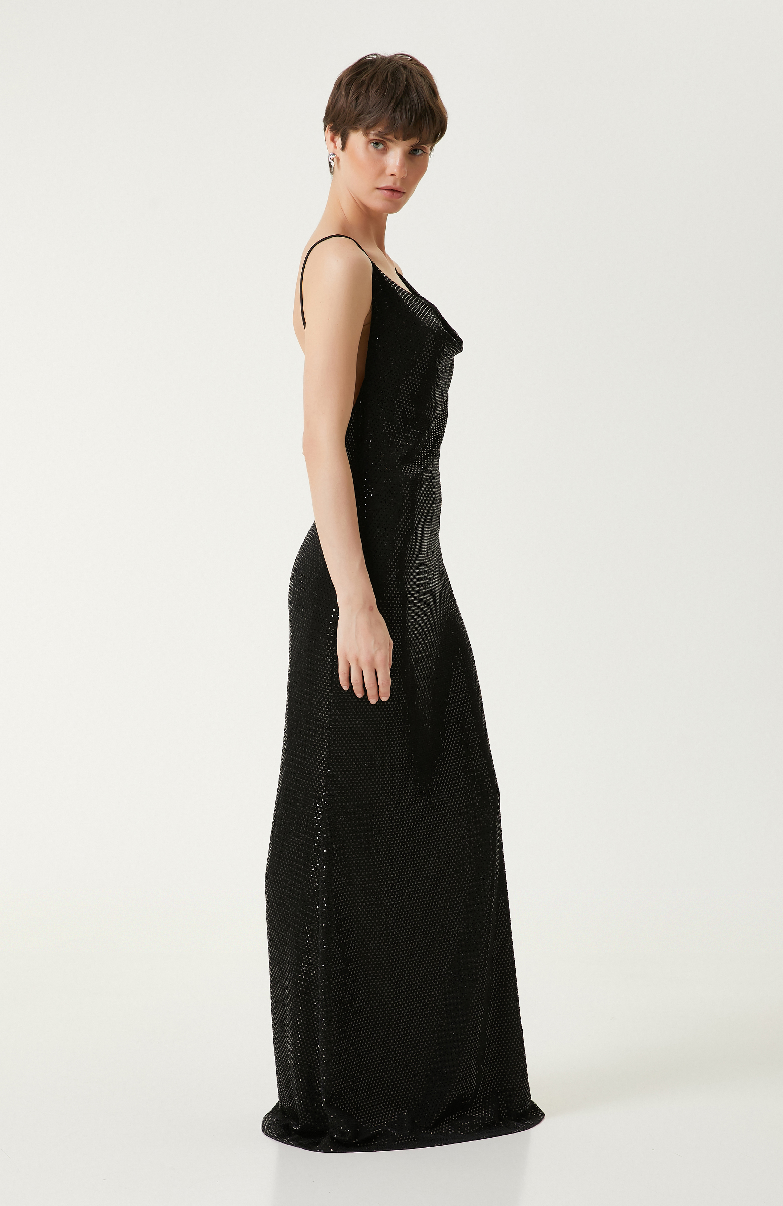 Siyah Payetli Maksi Abiye Elbise