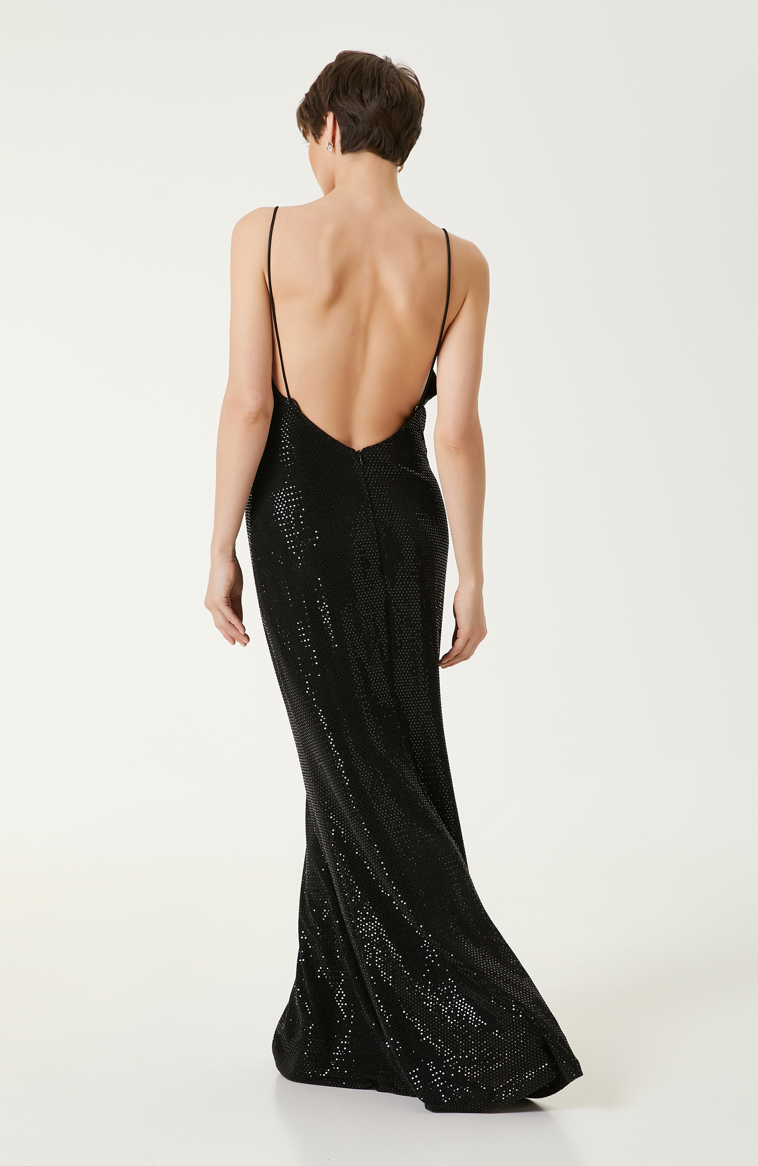 Siyah Payetli Maksi Abiye Elbise