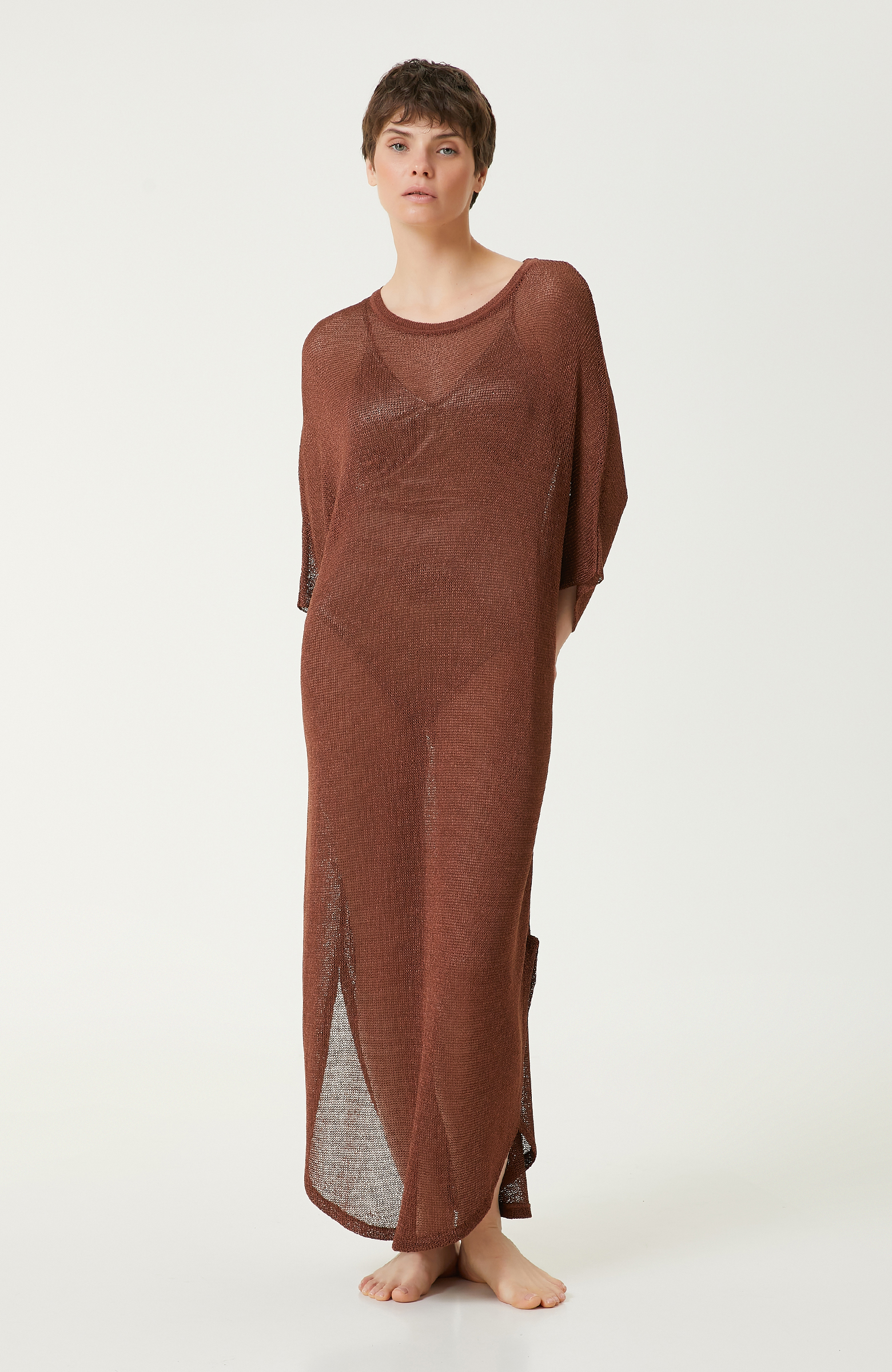 Kahverengi Transparan Kaftan_3