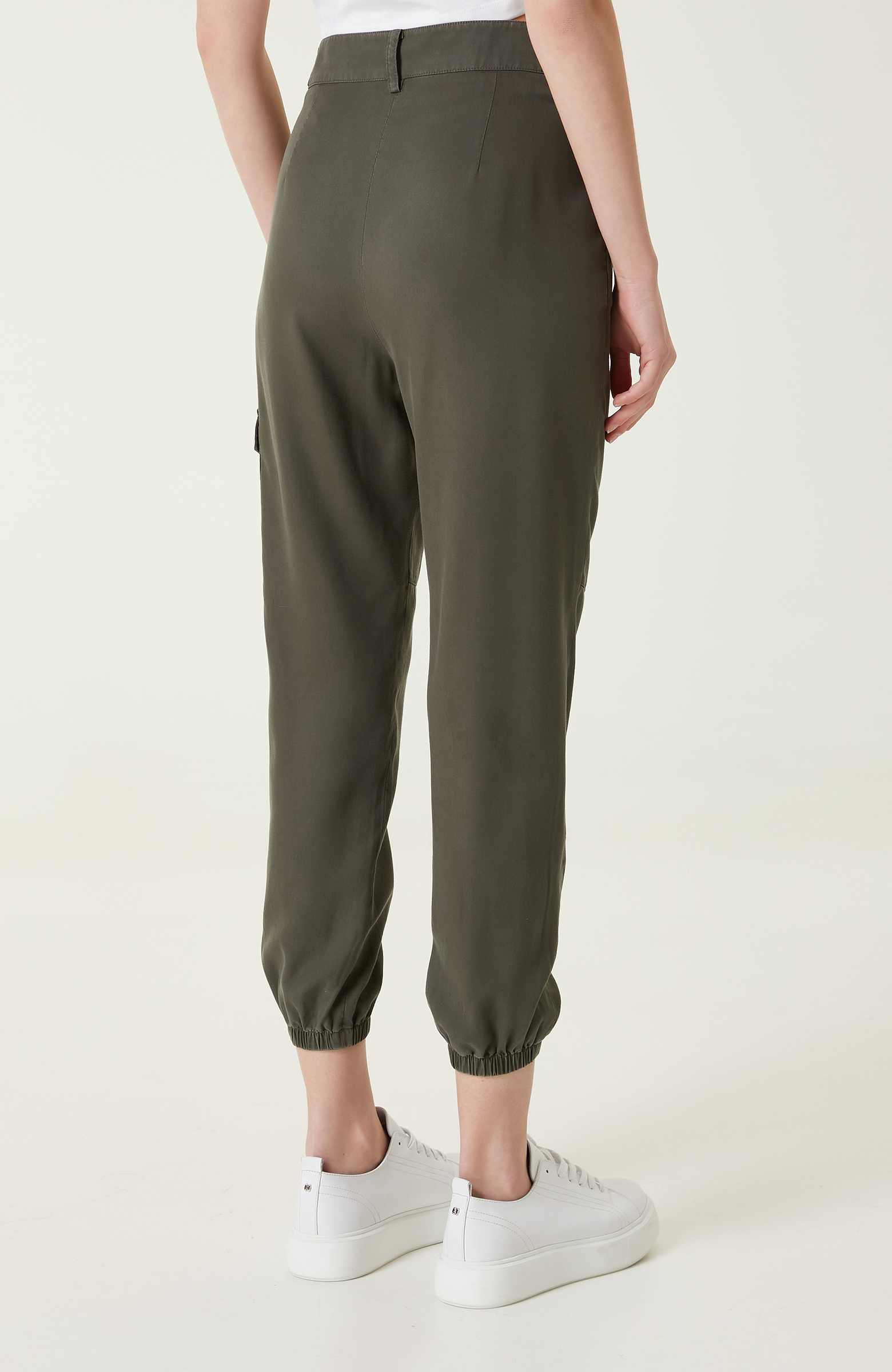 Haki Yüksek Bel Pileli Pantolon