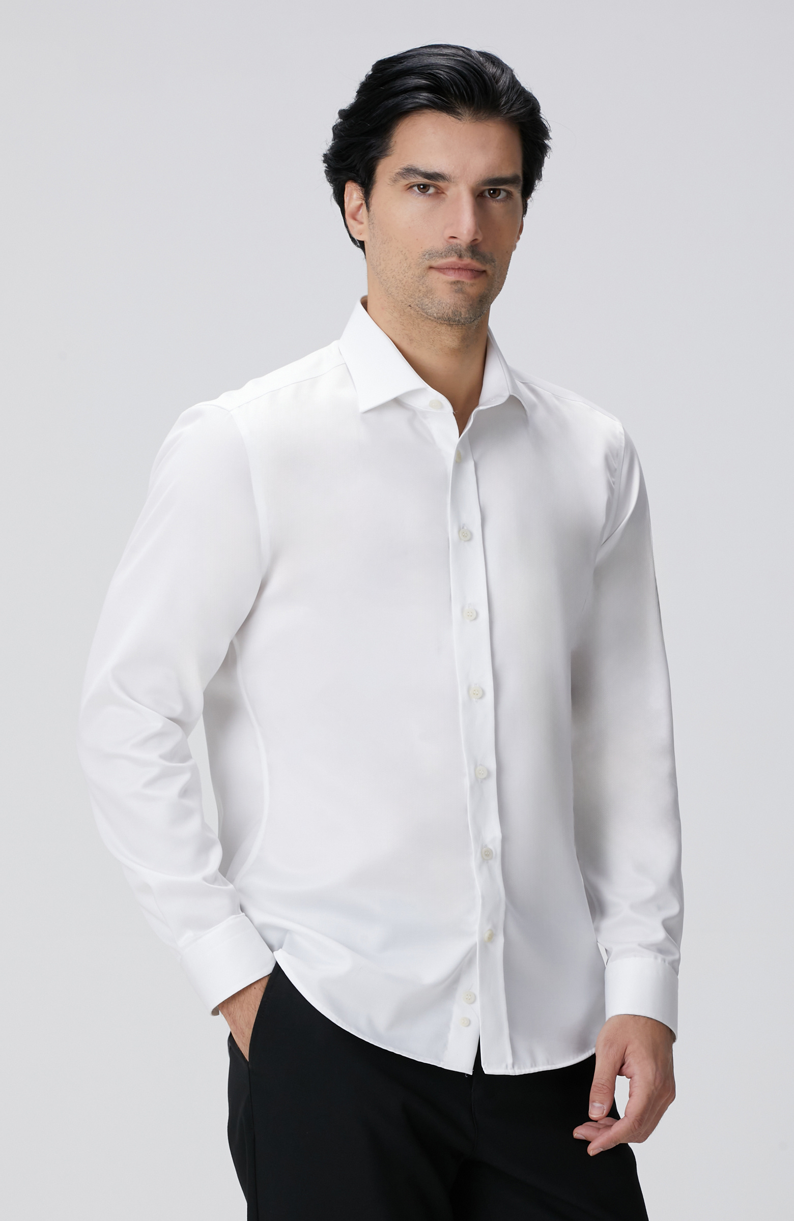 Beyaz Non-Iron Saten Gömlek