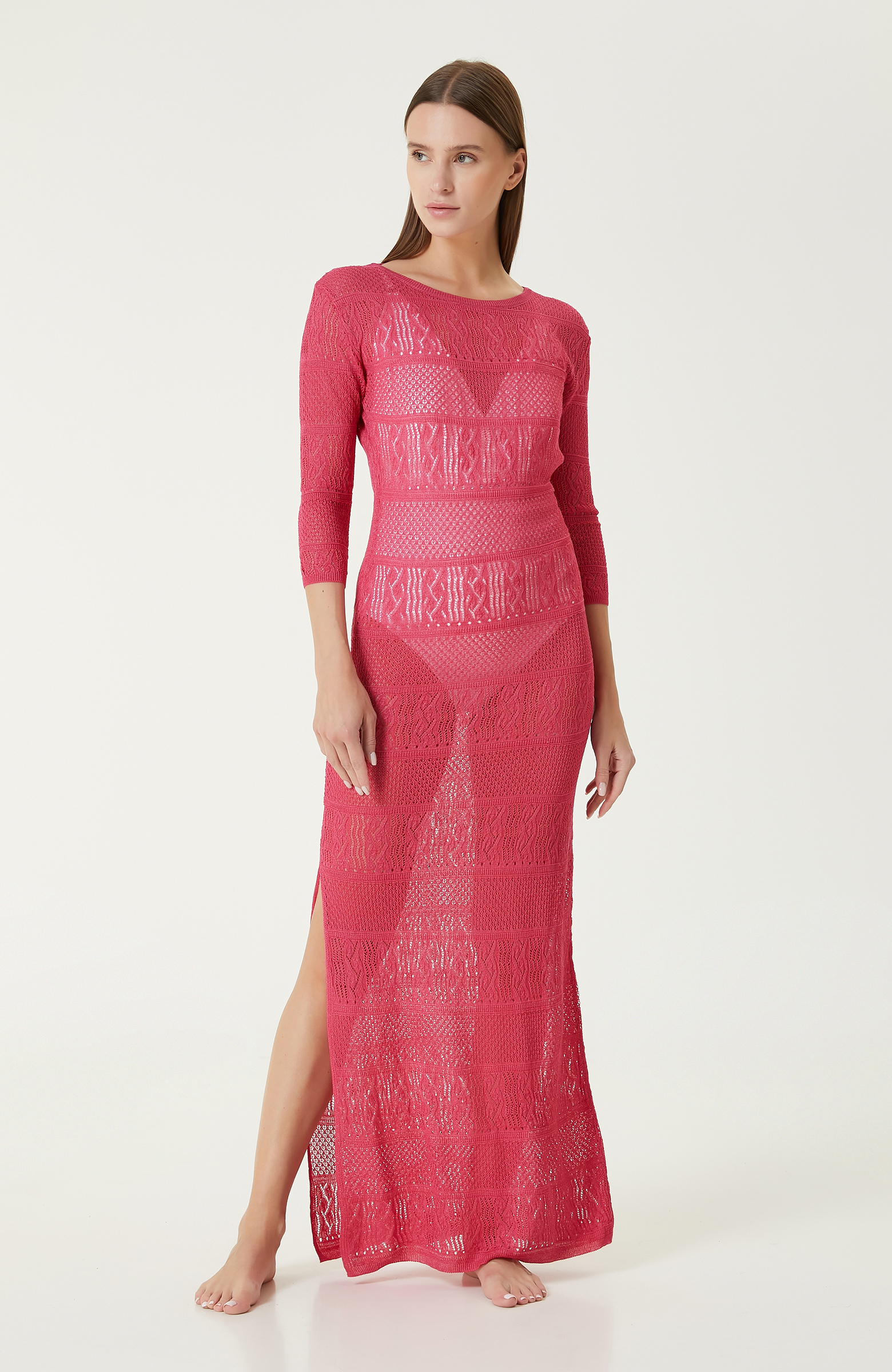 Fuşya Maksi Plaj Elbisesi