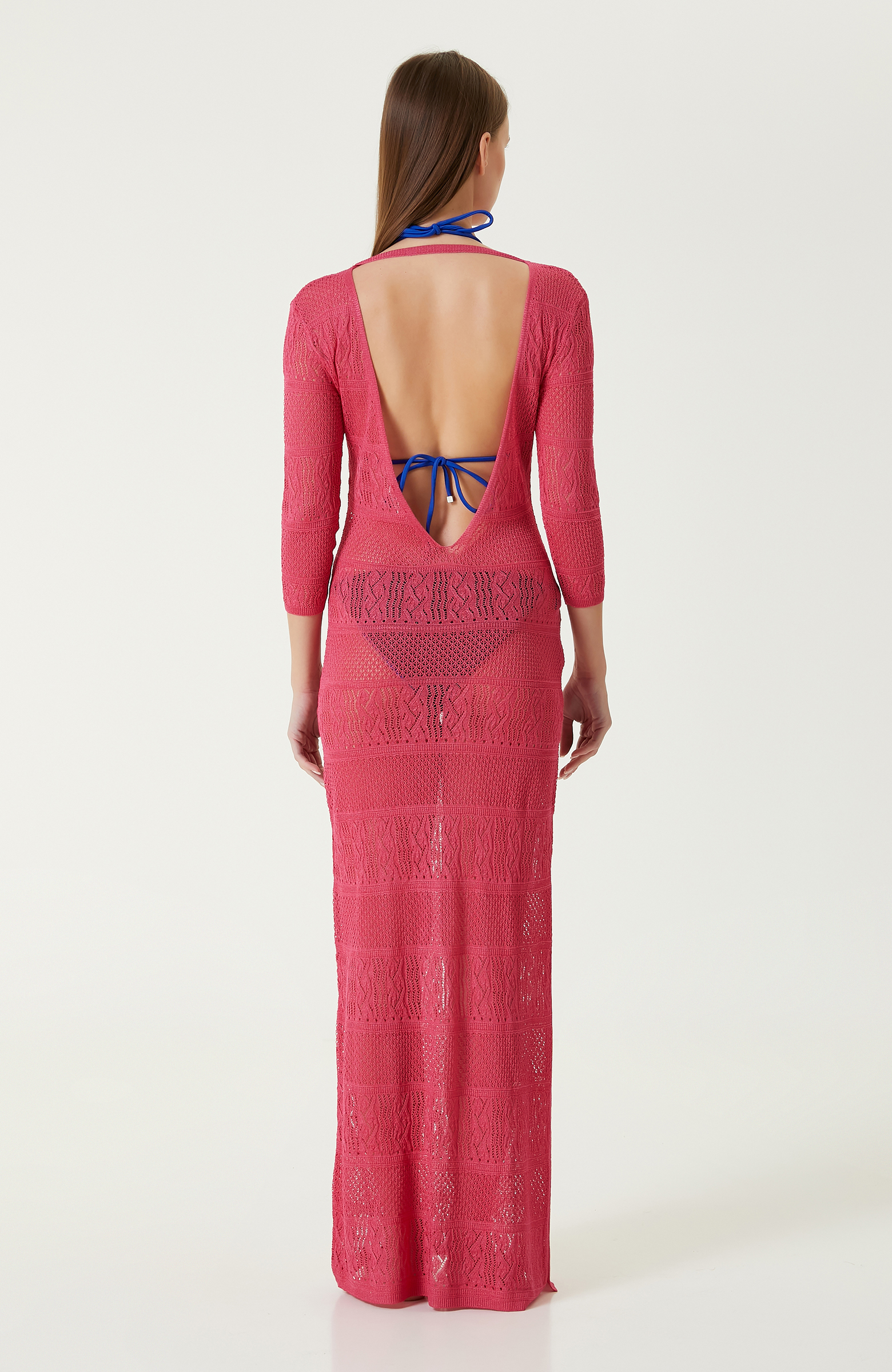 Fuşya Maksi Plaj Elbisesi