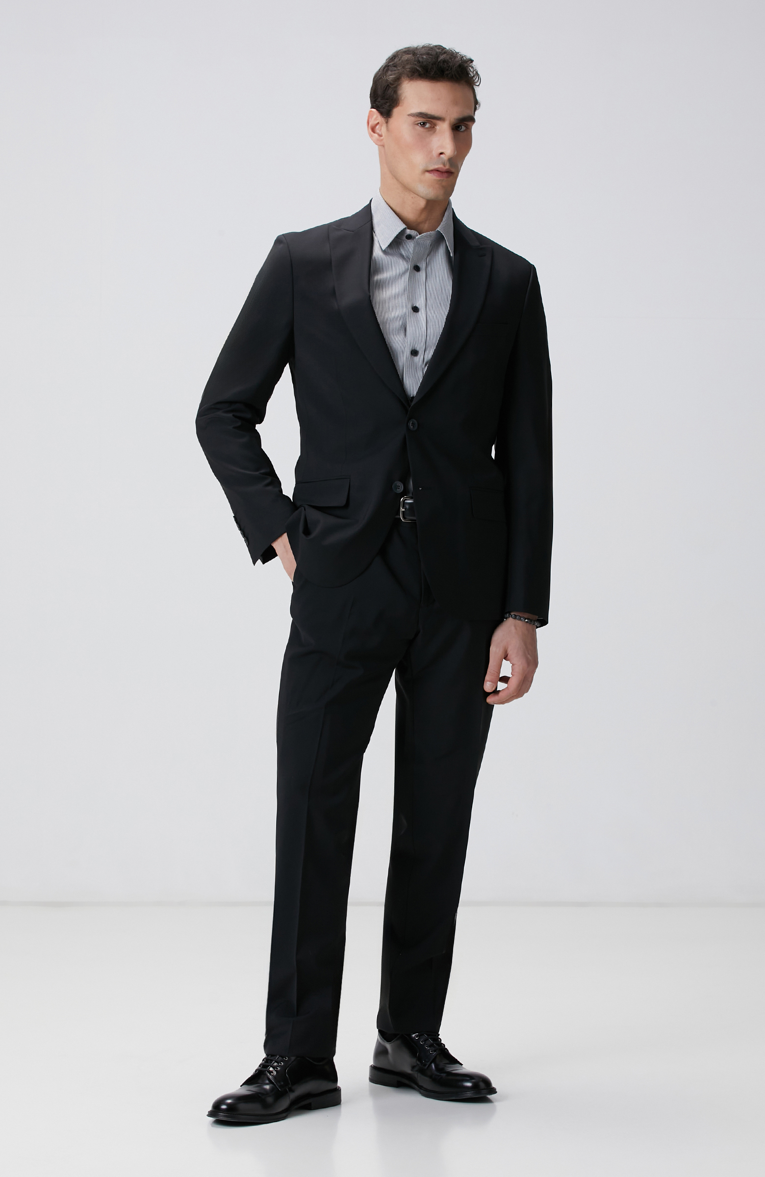 Siyah Super Non-Iron Çizgili Gömlek