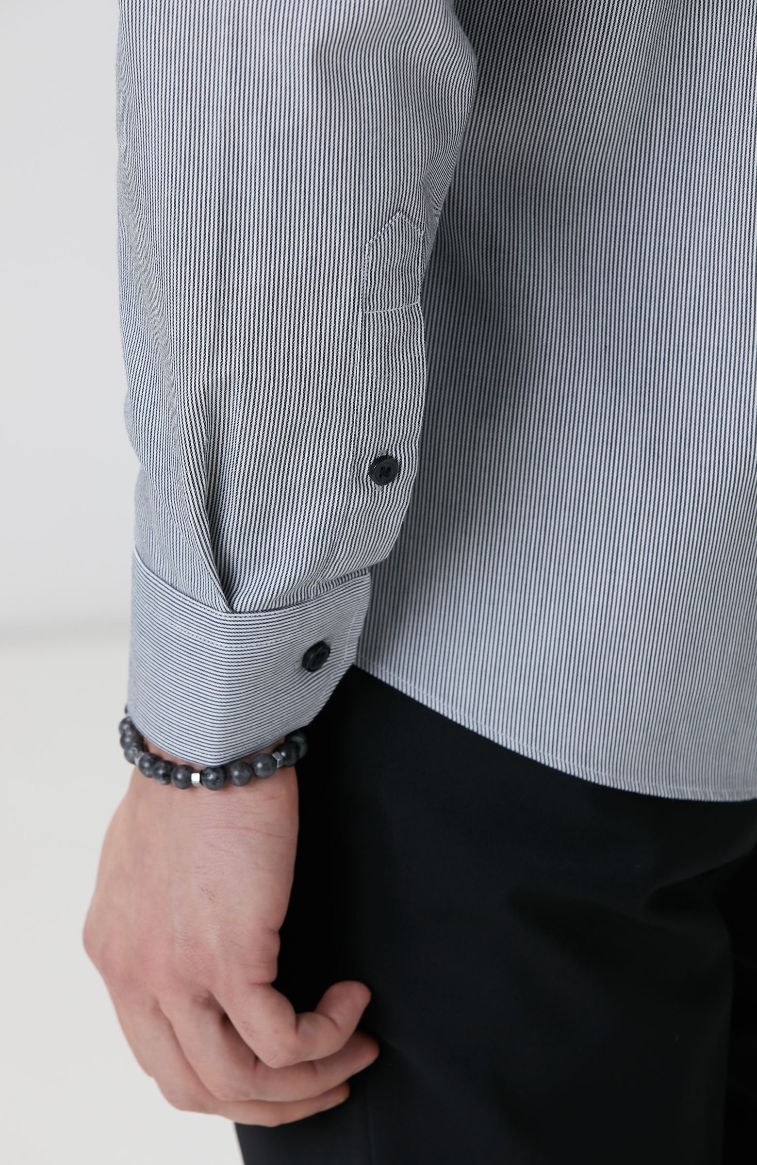 Siyah Super Non-Iron Çizgili Gömlek