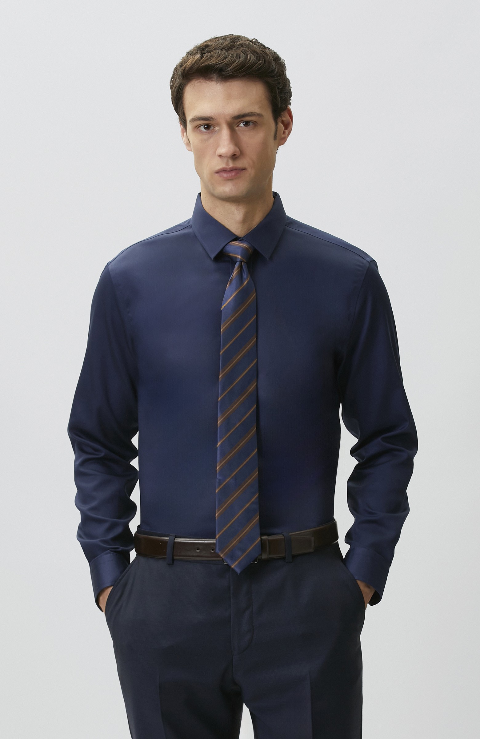 Navy Blue Non-Iron Satin Shirt