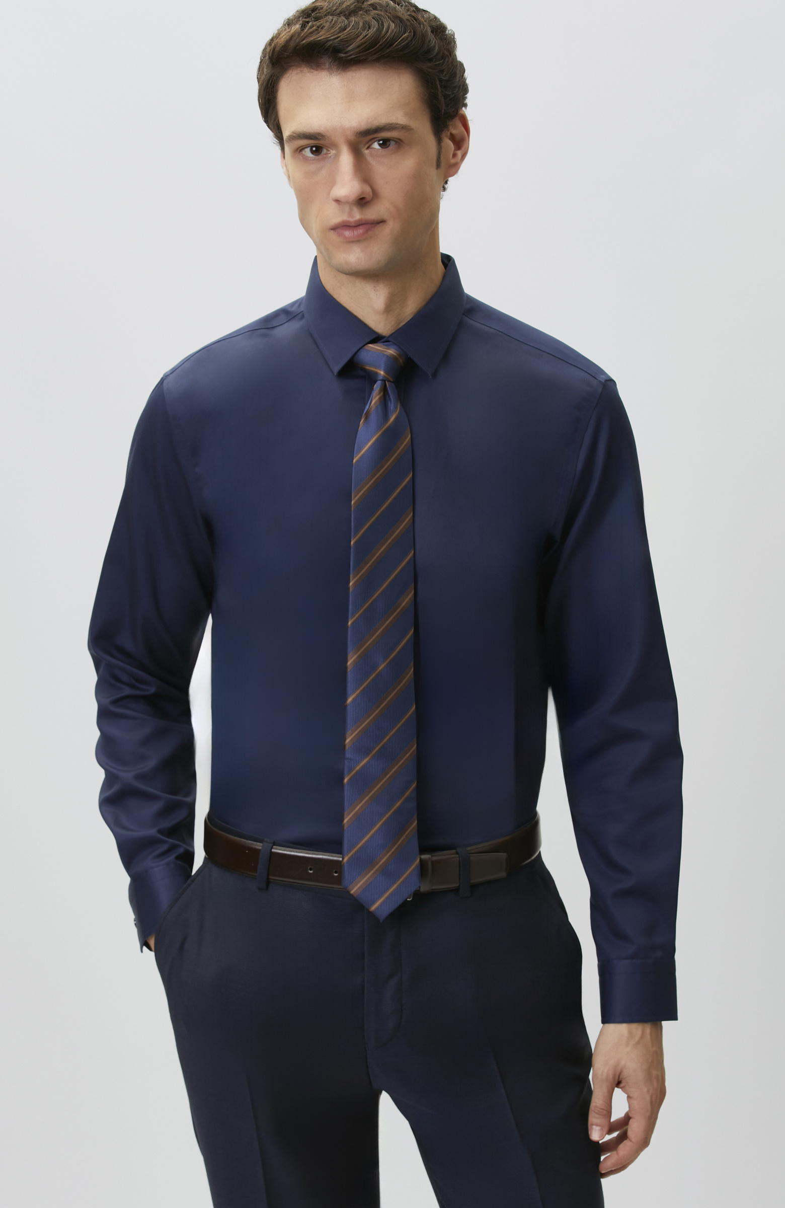 Navy Blue Non-Iron Satin Shirt