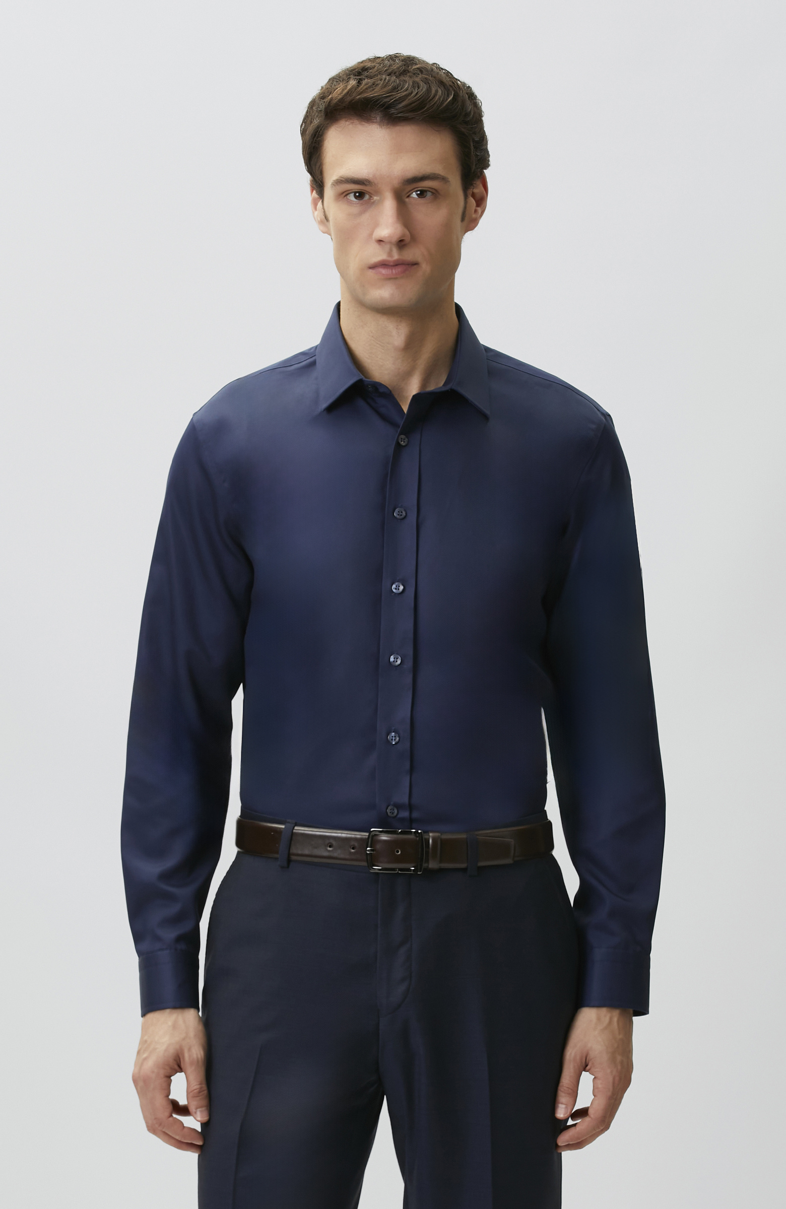 Navy Blue Non-Iron Satin Shirt