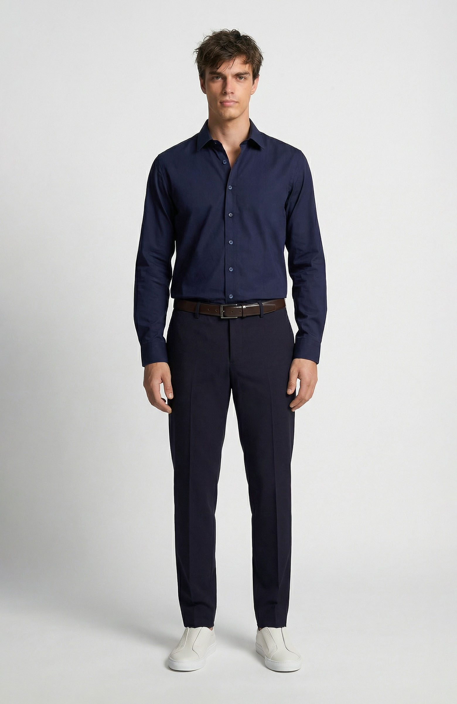 Non-Iron Lacivert Saten Gömlek