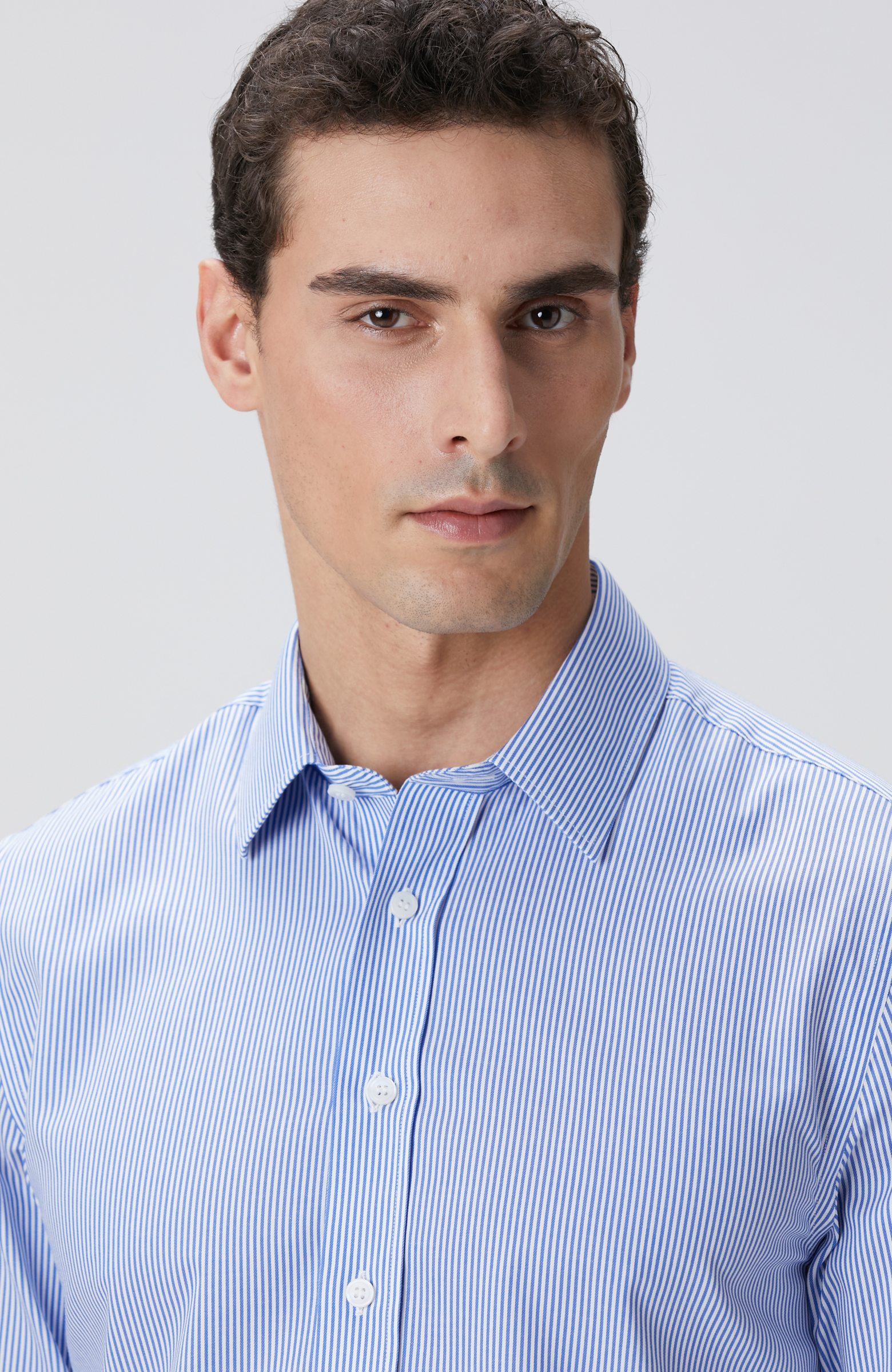 Mavi Çizgi Desenli Super Non-Iron Gömlek