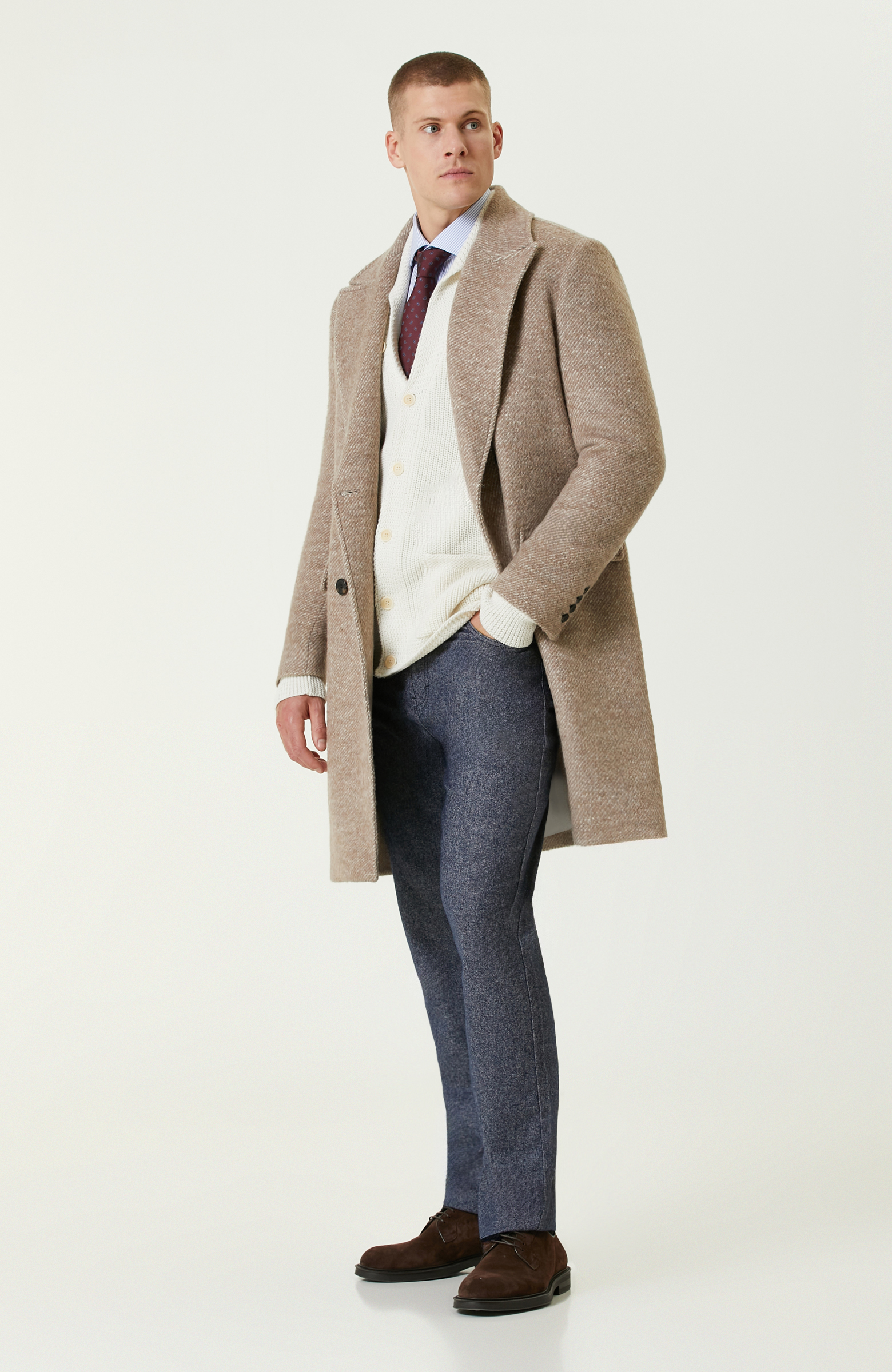 Bej Zegna Kumaştan Üretilmiş Limited Yün-Laşmir Karışımlı Palto