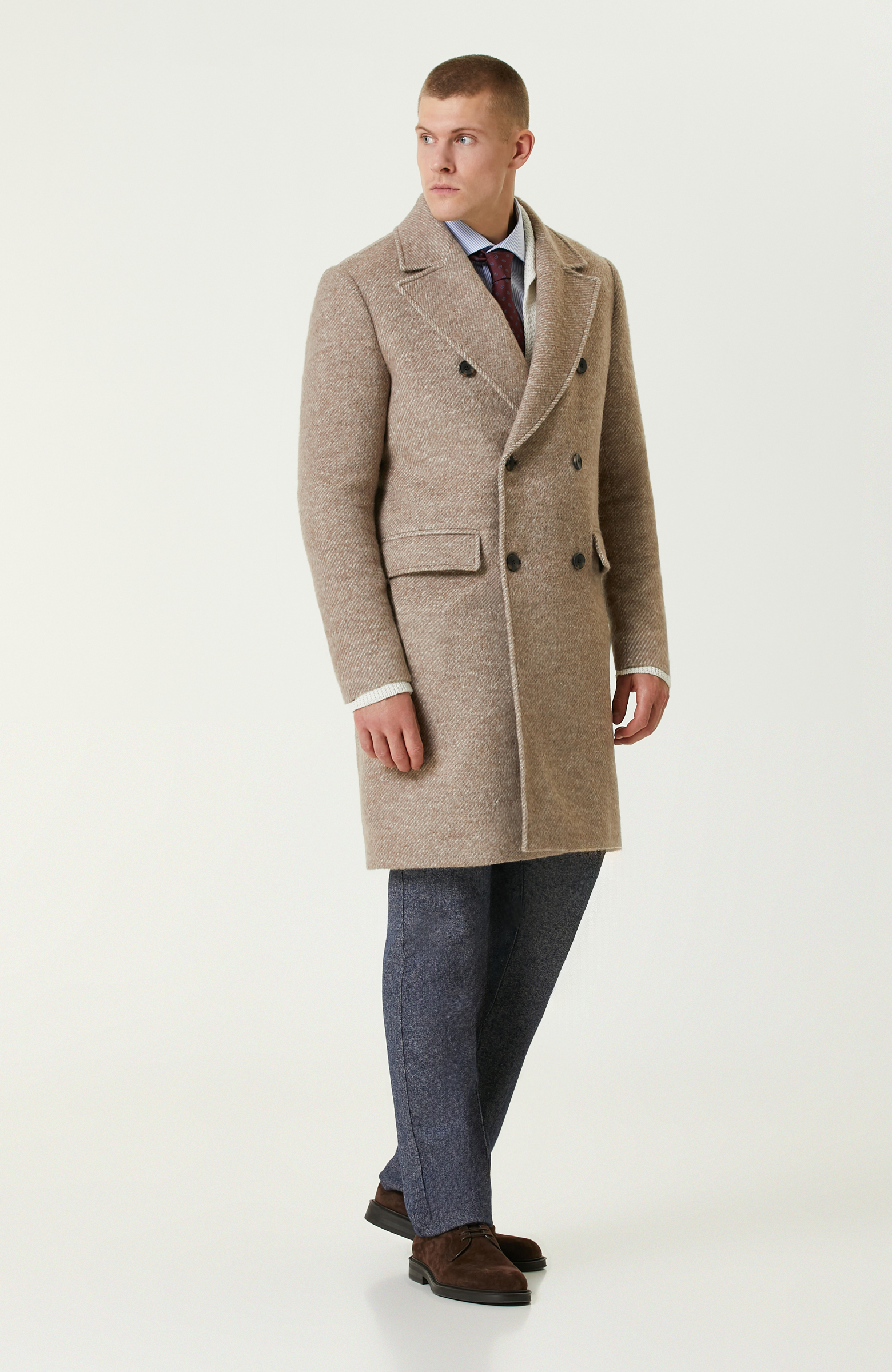 Bej Zegna Kumaştan Üretilmiş Limited Yün-Laşmir Karışımlı Palto