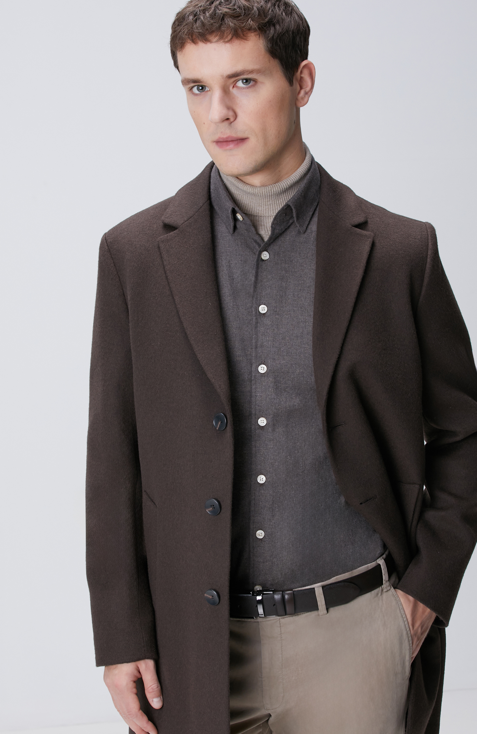 Acı Kahve Yün Karışımlı Palto