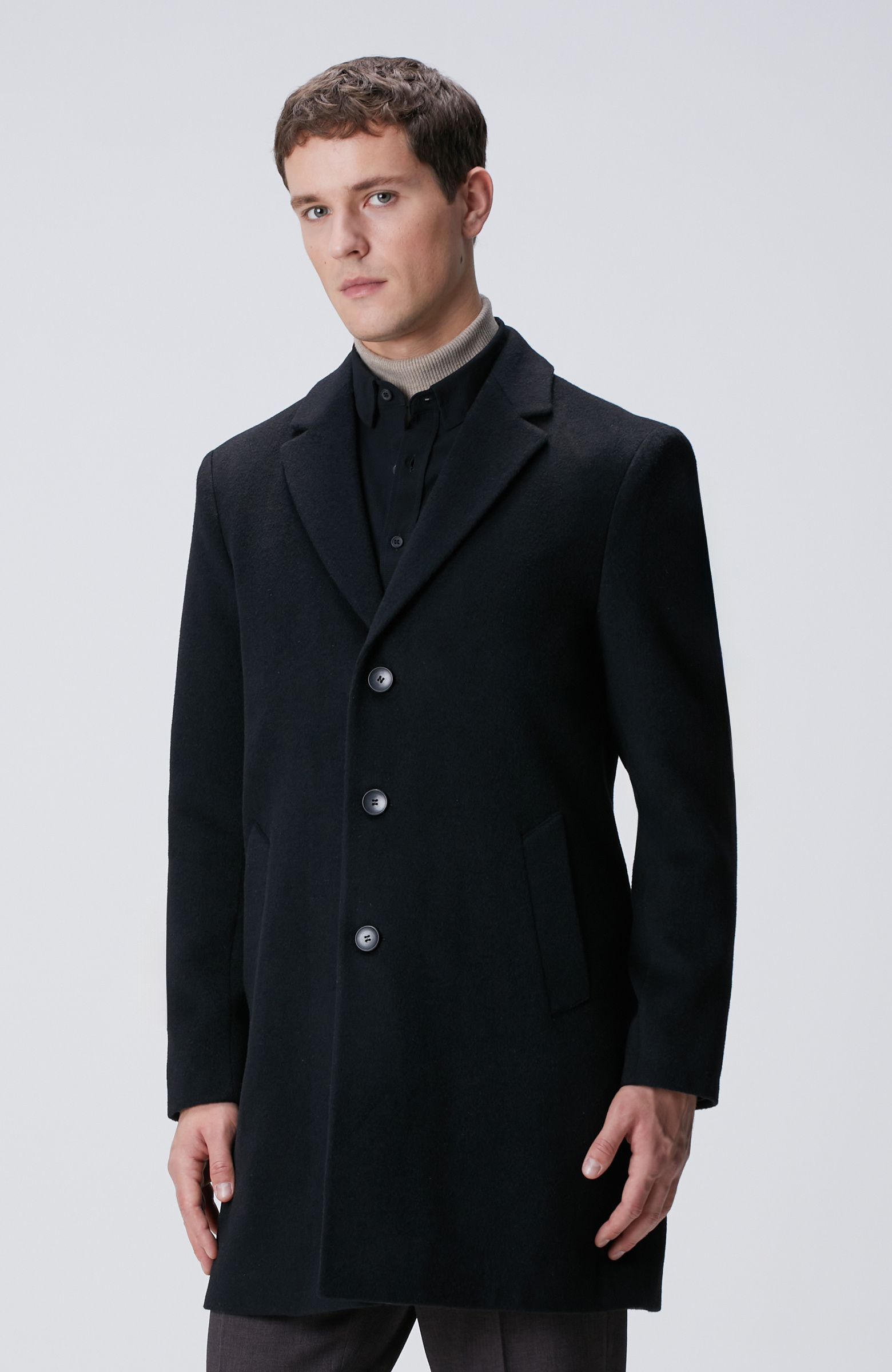 Siyah Yün Karışımlı Palto