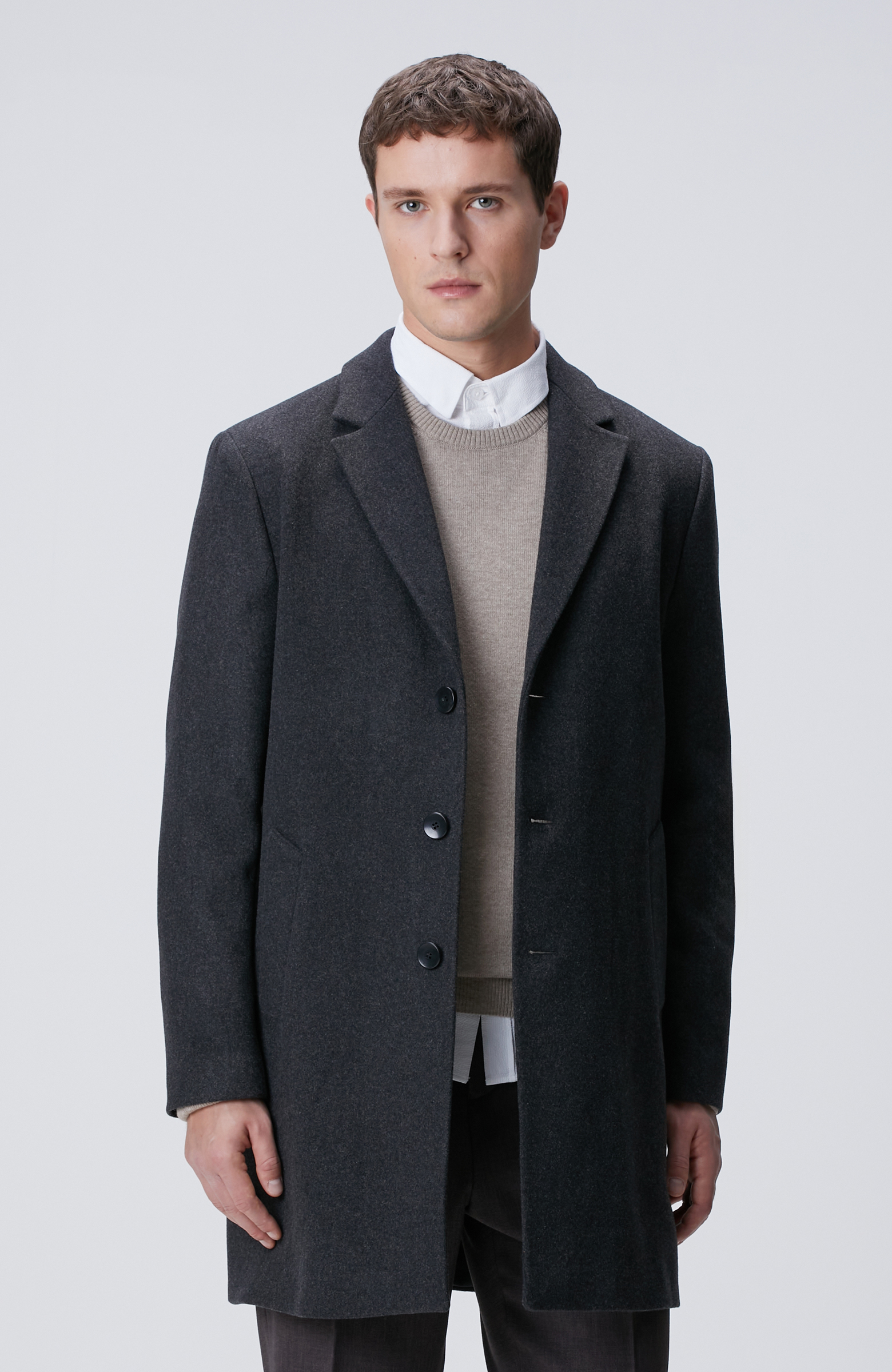 Antrasit Yün Karışımlı Palto