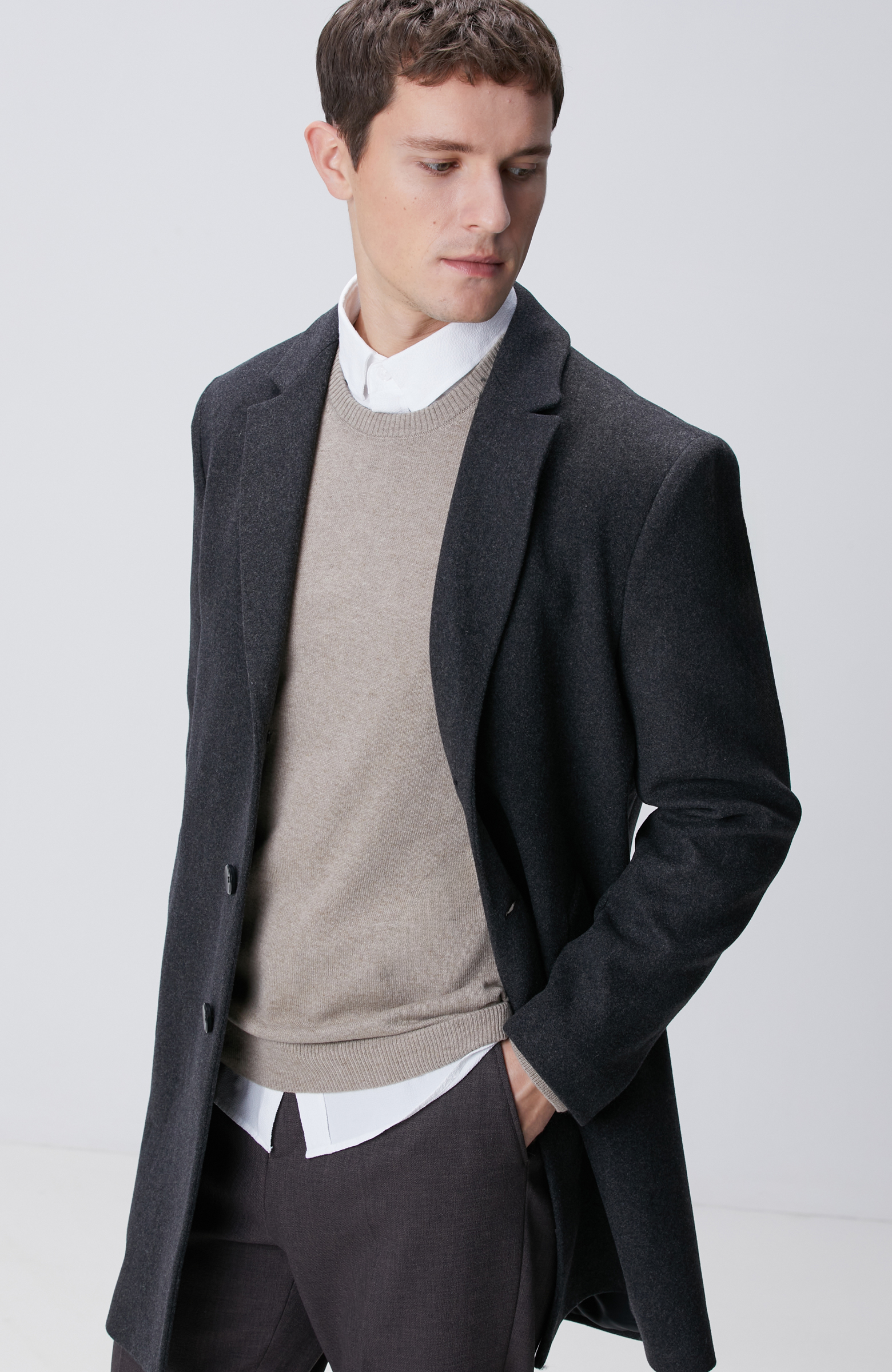 Antrasit Yün Karışımlı Palto