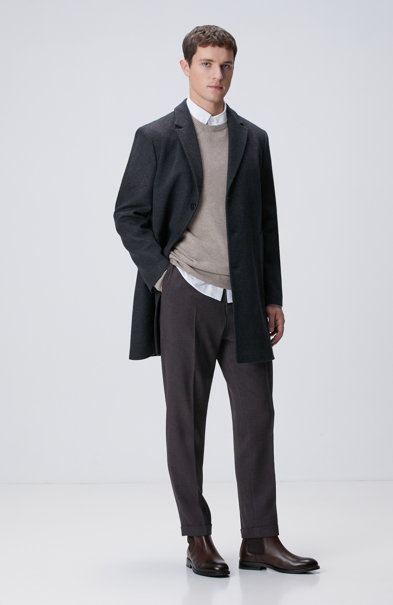 Antrasit Yün Karışımlı Palto
